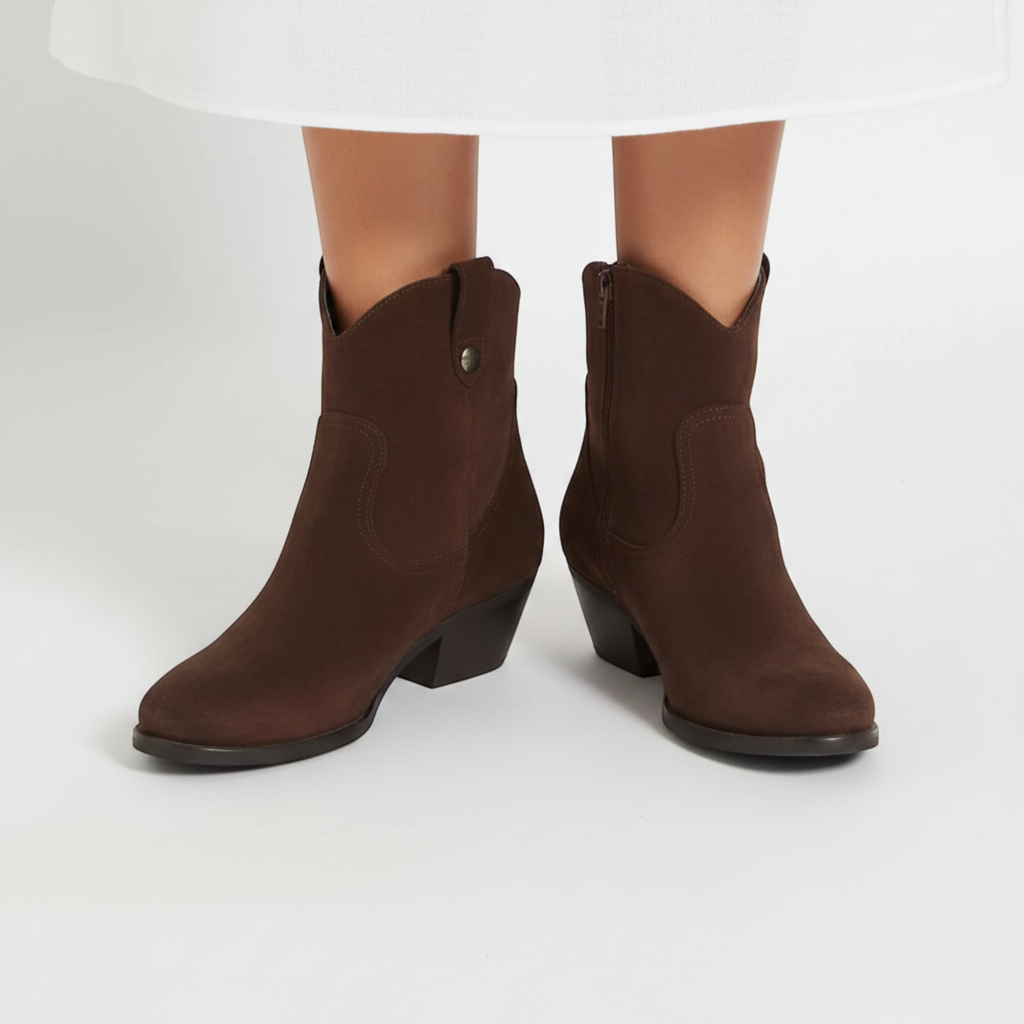 Yasmin | Women's Faux Suede Western Ankle Boots Low Heel Zip Closure