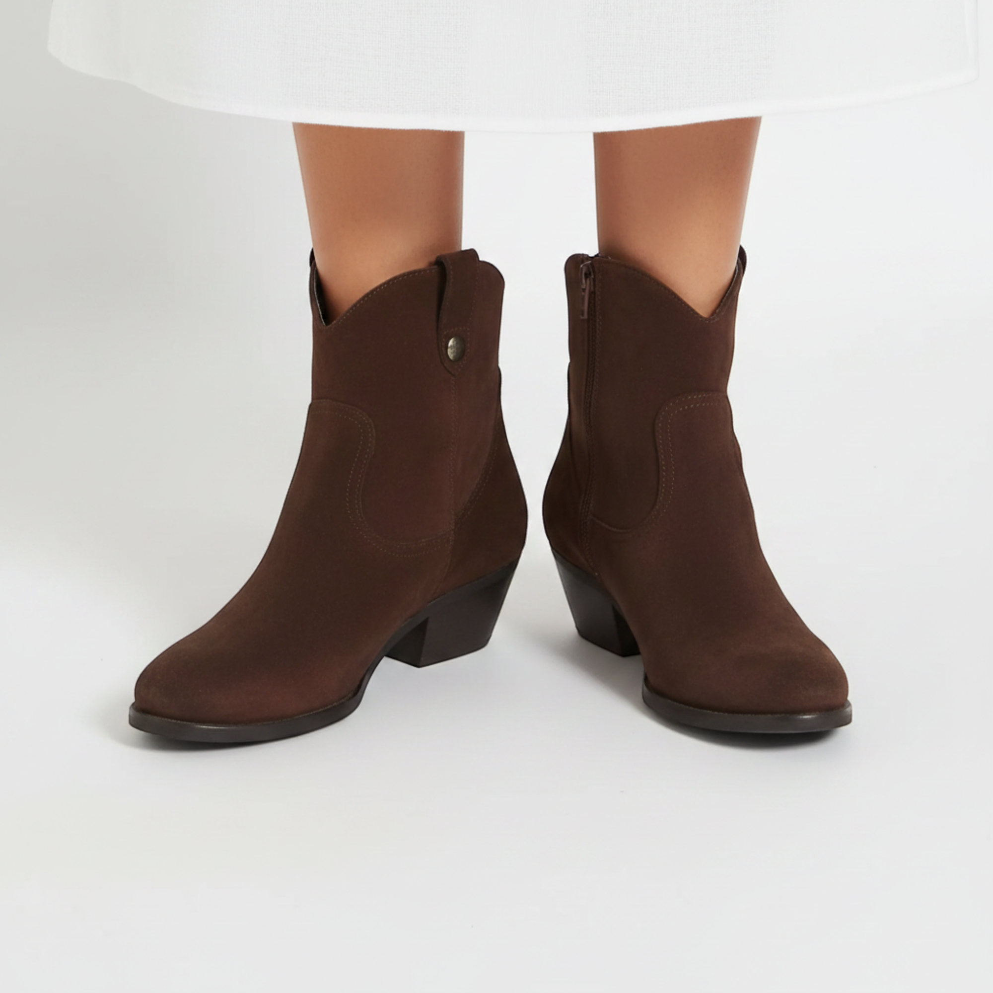 Yasmin | Women's Faux Suede Western Ankle Boots Low Heel Zip Closure
