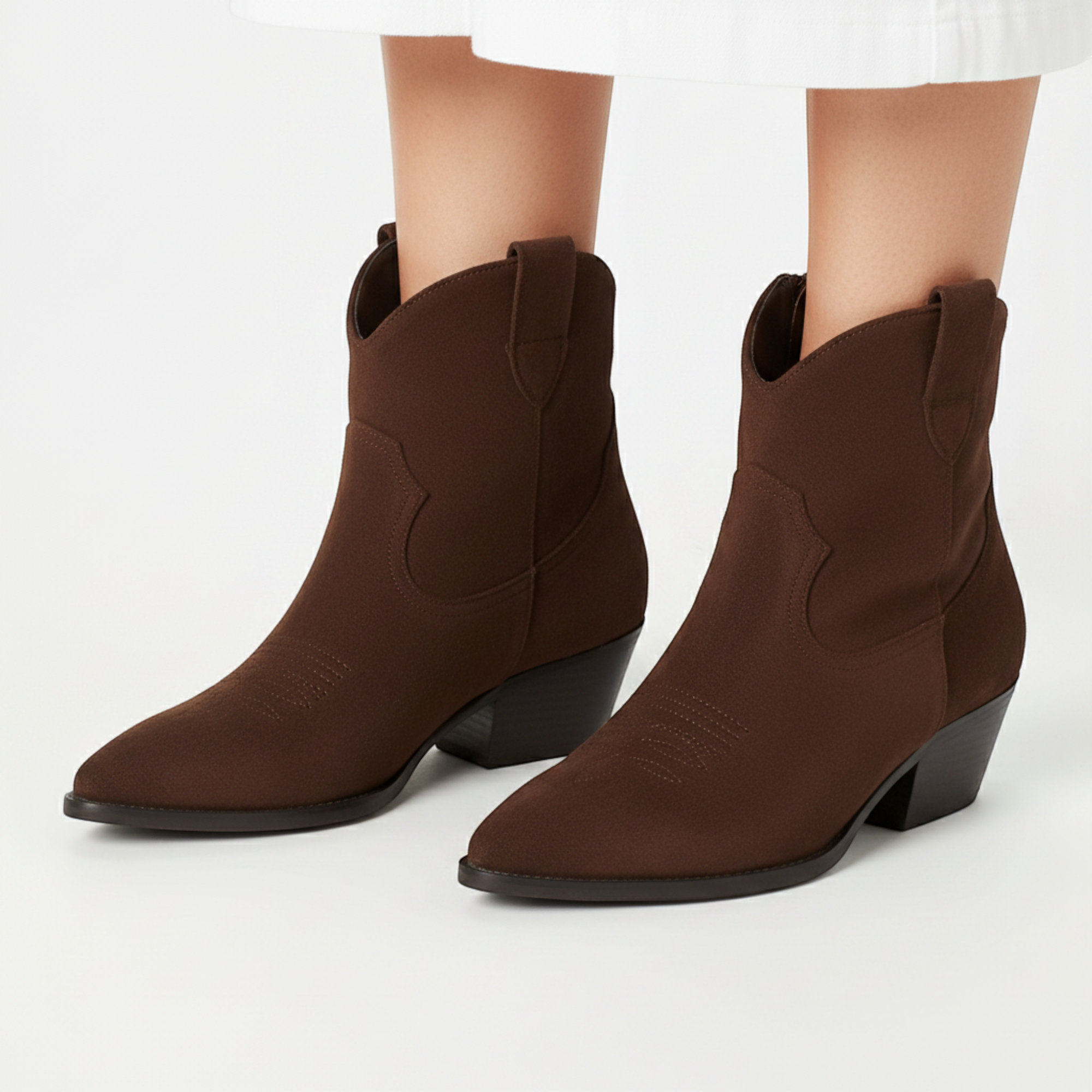 Yasmin | Women's Faux Suede Western Ankle Boots Low Heel Zip Closure