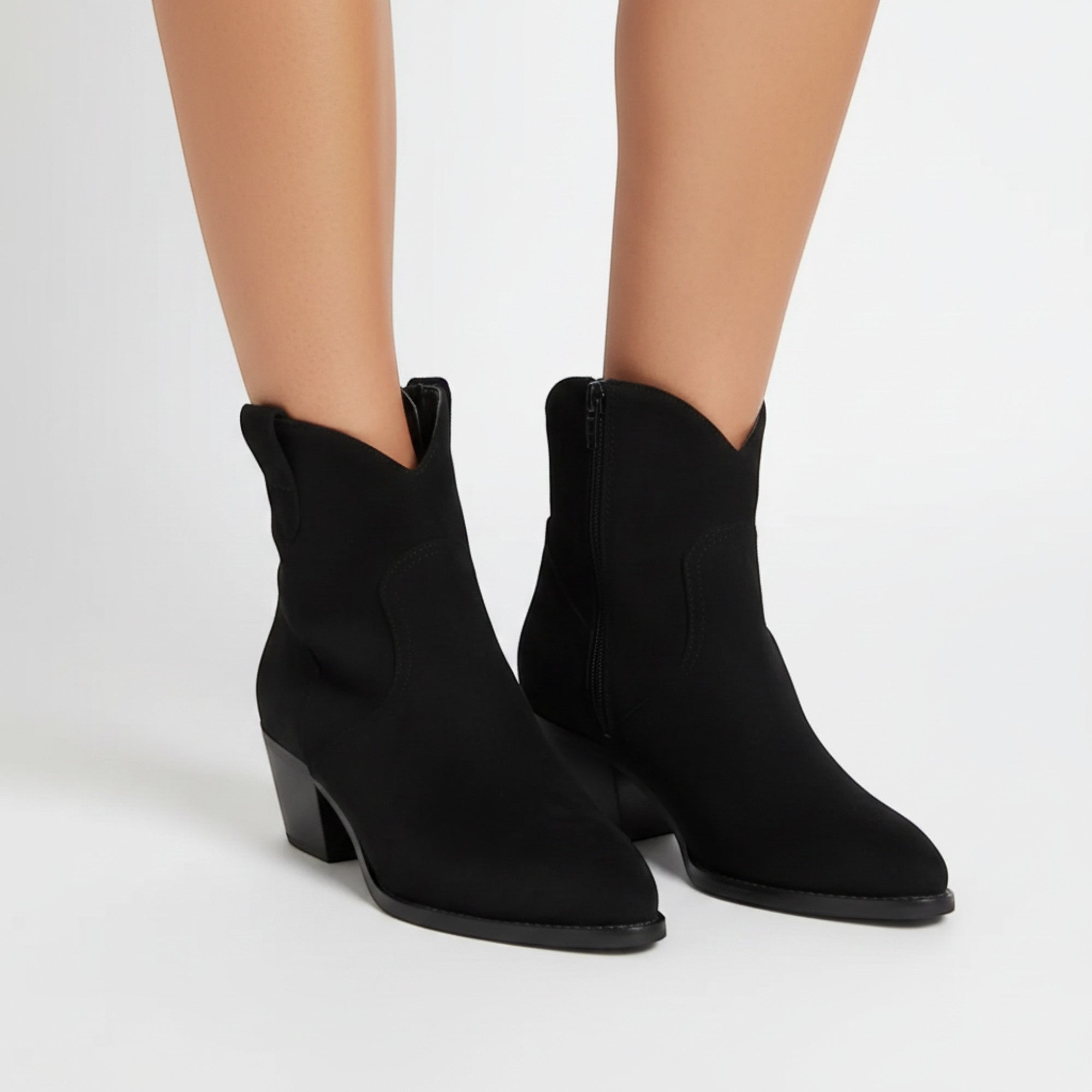 Yasmin | Women's Faux Suede Western Ankle Boots Low Heel Zip Closure