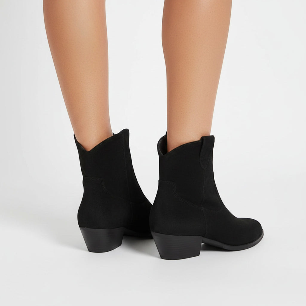 Yasmin | Women's Faux Suede Western Ankle Boots Low Heel Zip Closure
