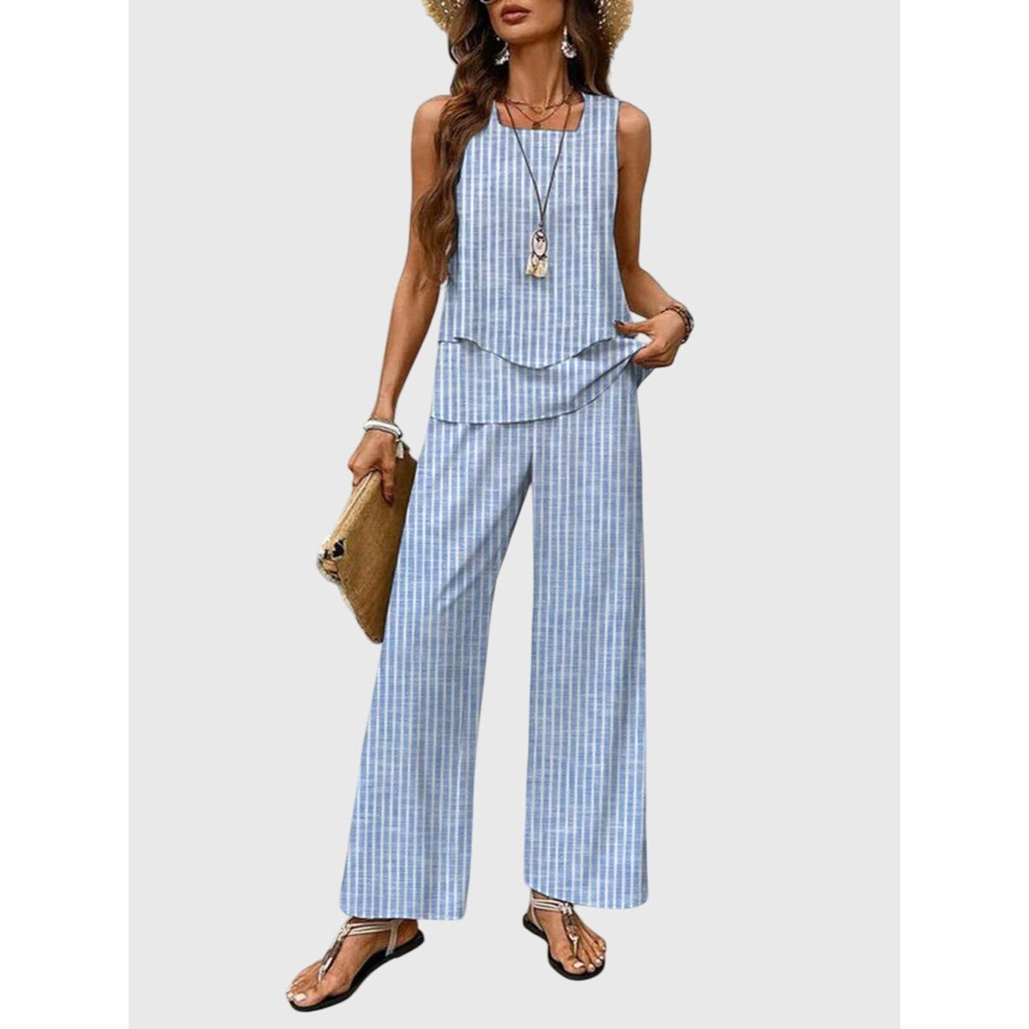 Ivy-Rose | Elegant 2-Piece Summer Set - Blue Stripes