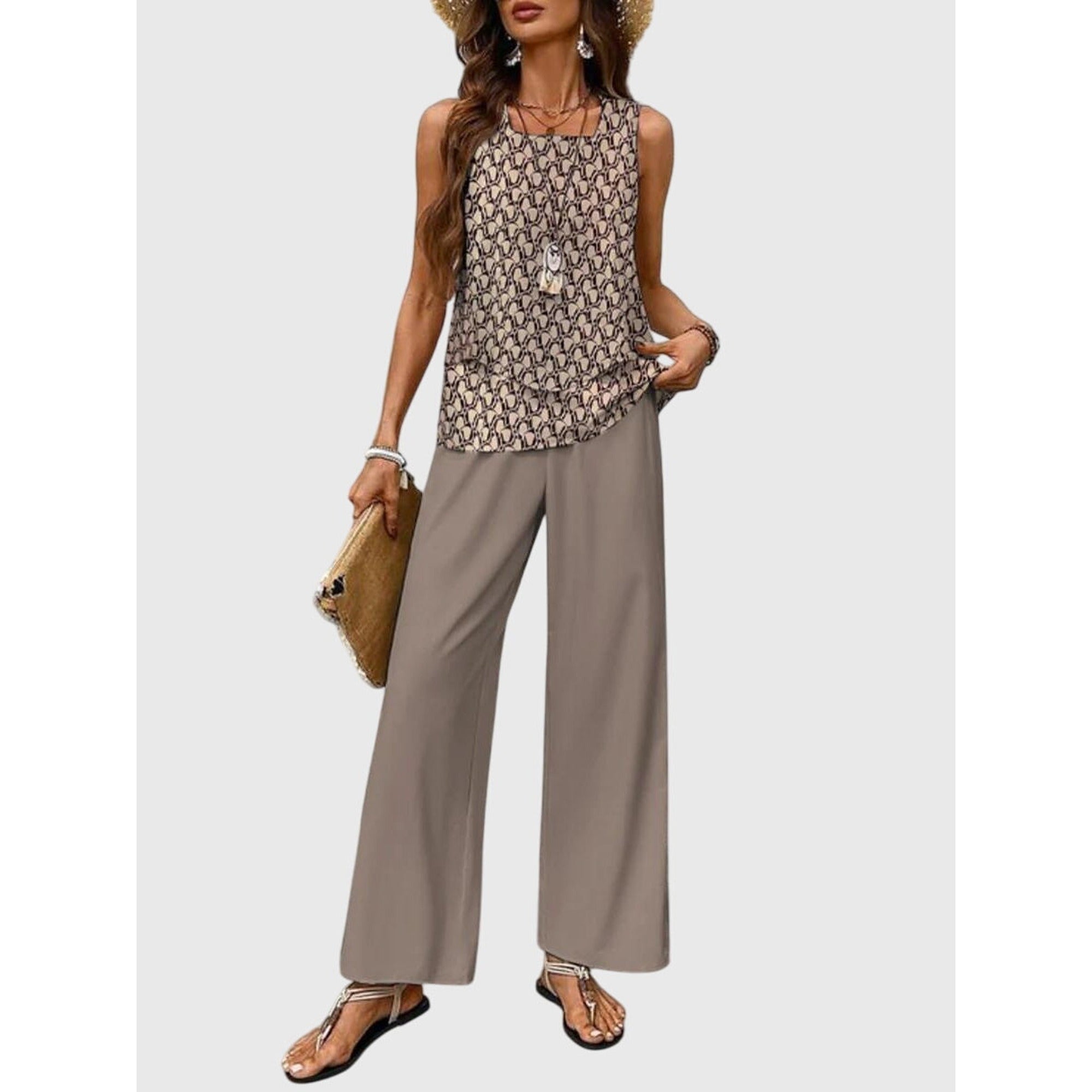 Ivy-Rose | Elegant 2-Piece Summer Set - Khaki