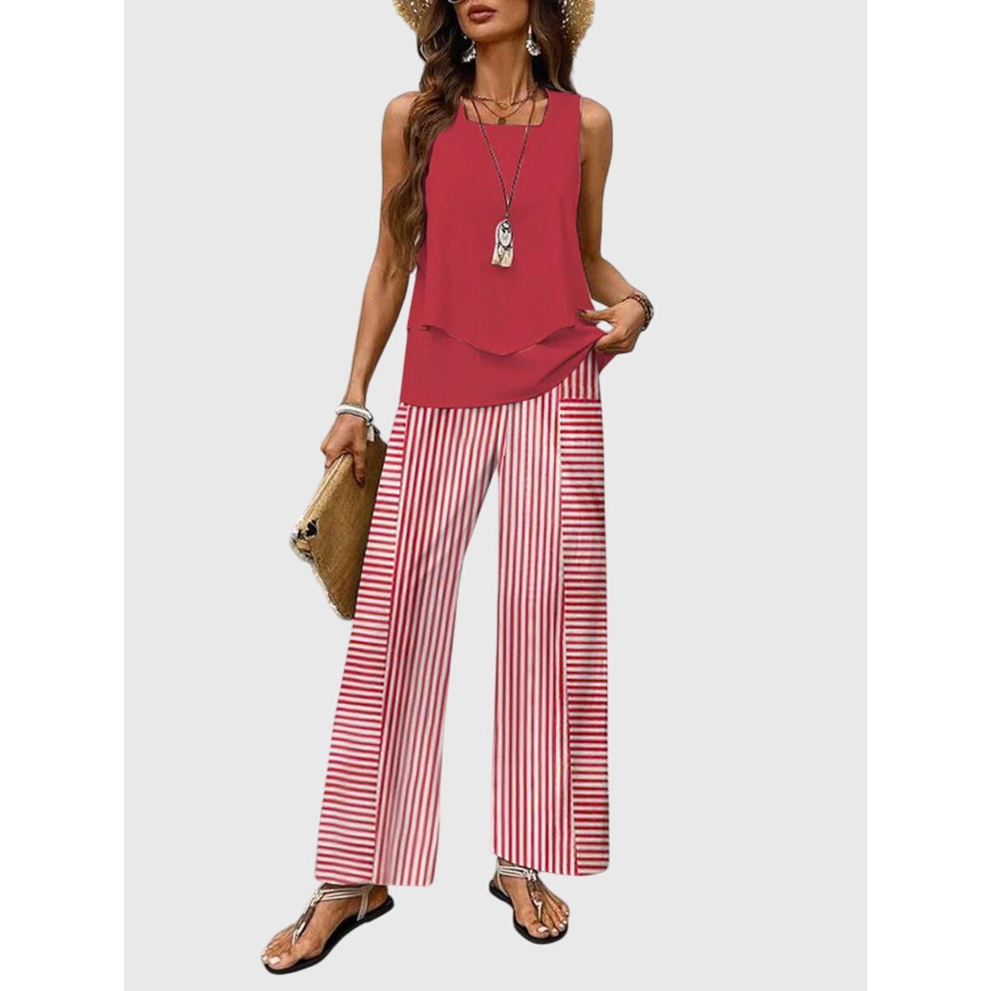 Ivy-Rose | Elegant 2-Piece Summer Set - Red