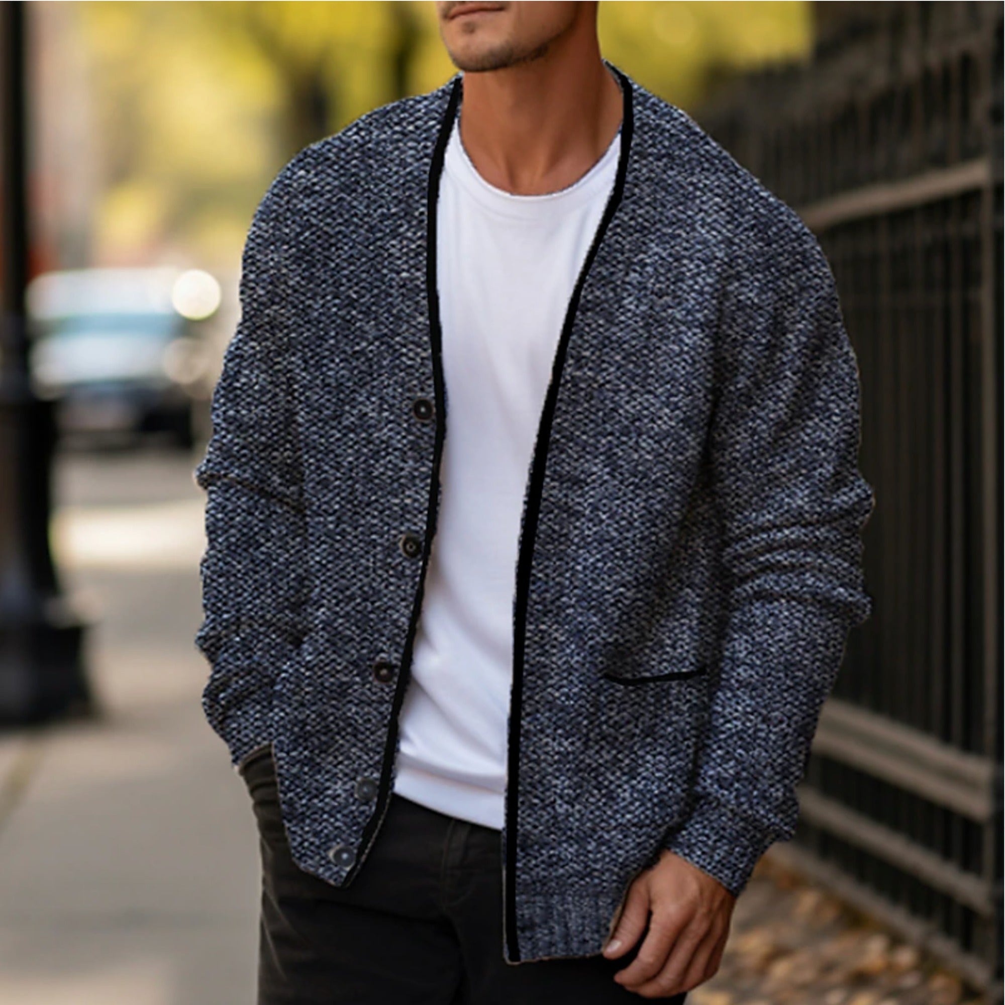 Elliot | Button-Down Cardigan Sweater for Men - Blue