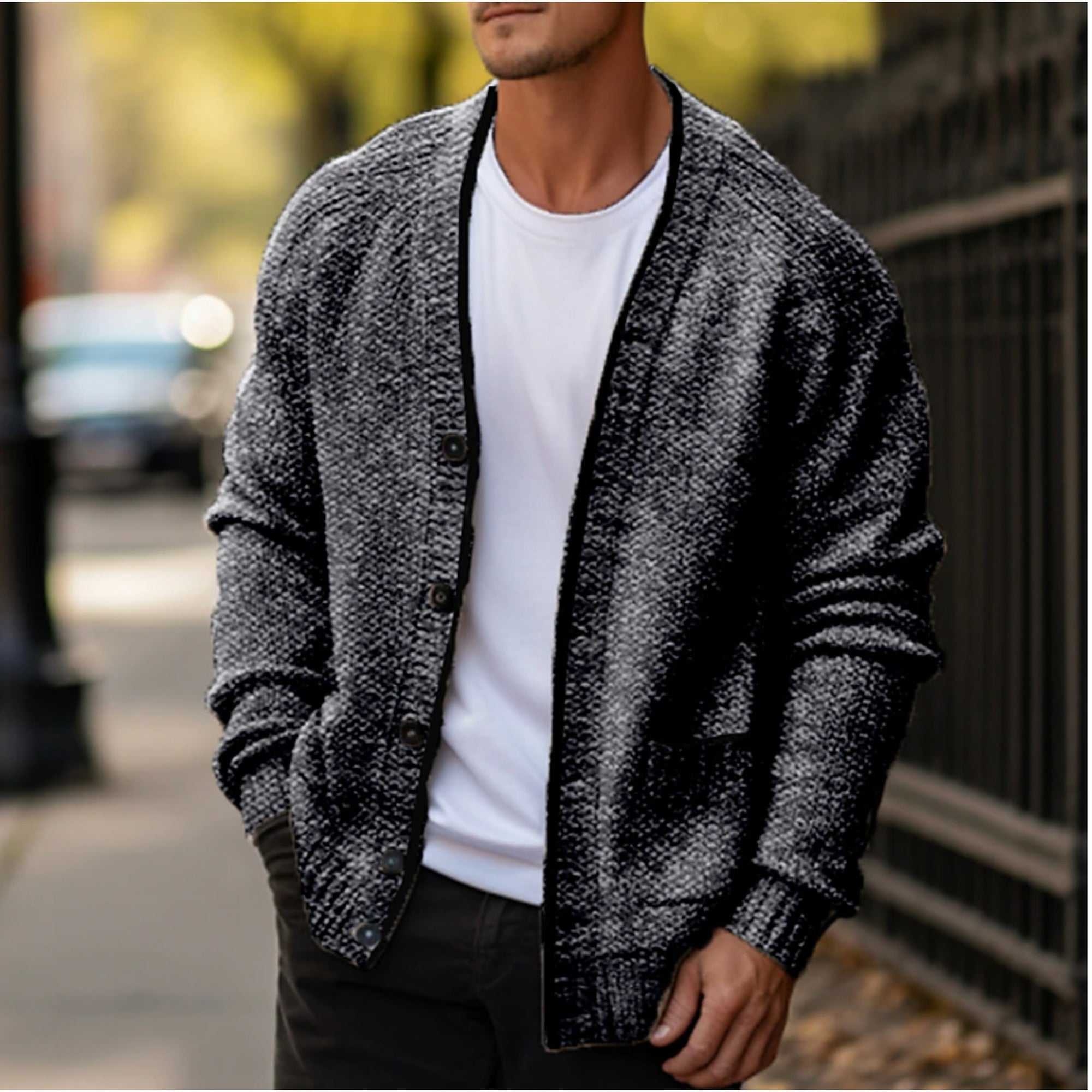 Elliot | Button-Down Cardigan Sweater for Men - Dark Gray