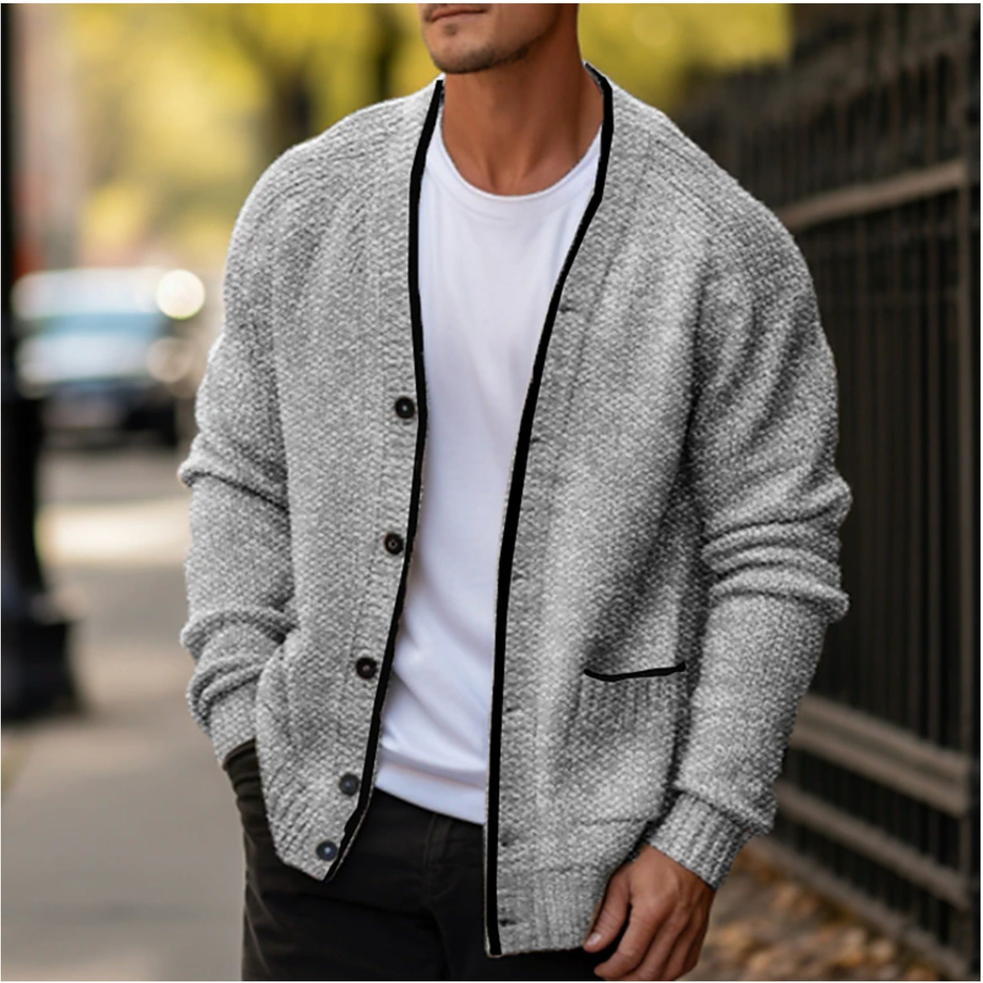 Elliot | Button-Down Cardigan Sweater for Men - Light Gray