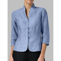 Sofia | Button-Front 3/4 Sleeve Jacket for Women - Mandarin Collar - Blue