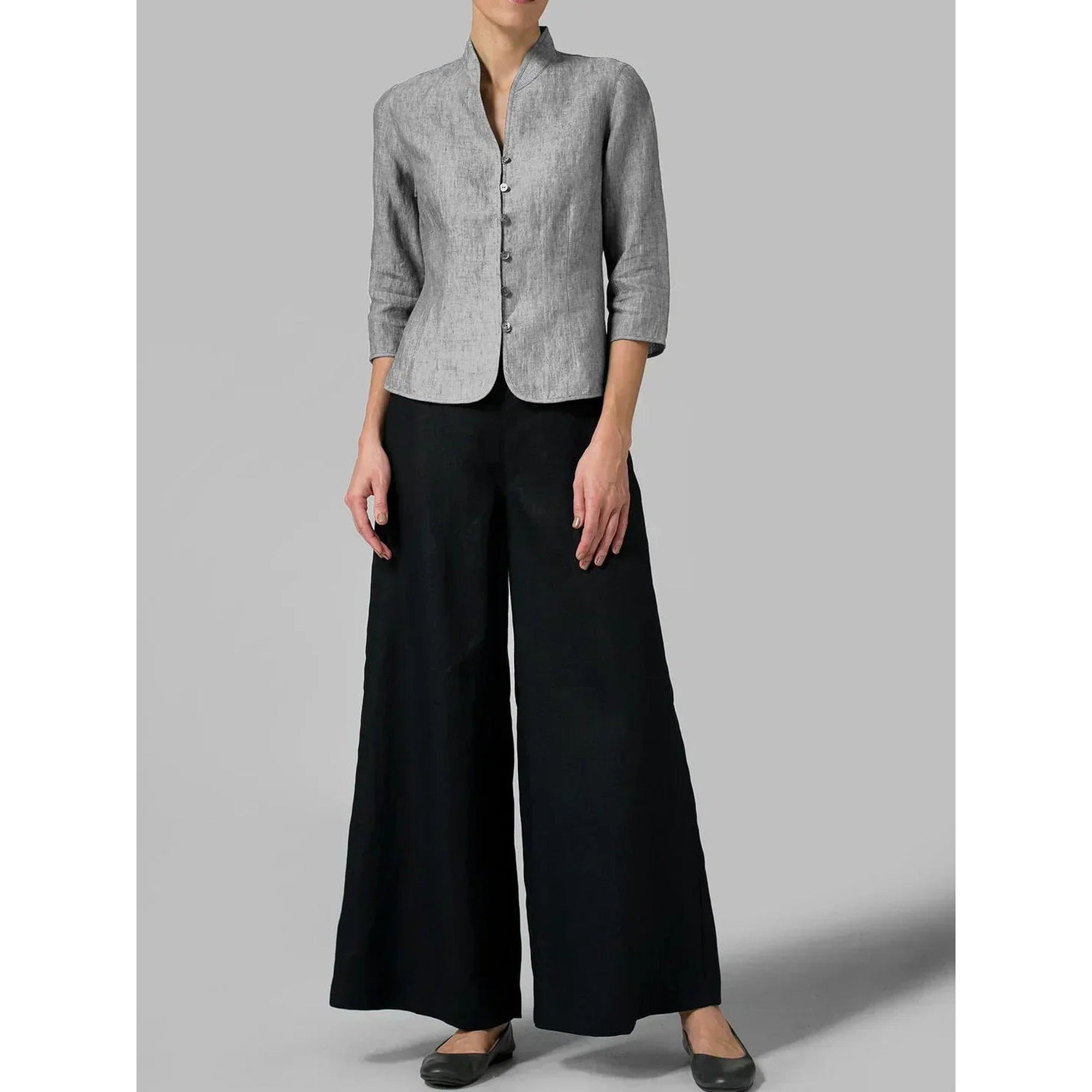 Sofia | Button-Front 3/4 Sleeve Jacket for Women - Mandarin Collar - Gray