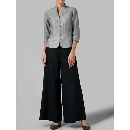 Sofia | Button-Front 3/4 Sleeve Jacket for Women - Mandarin Collar - Gray