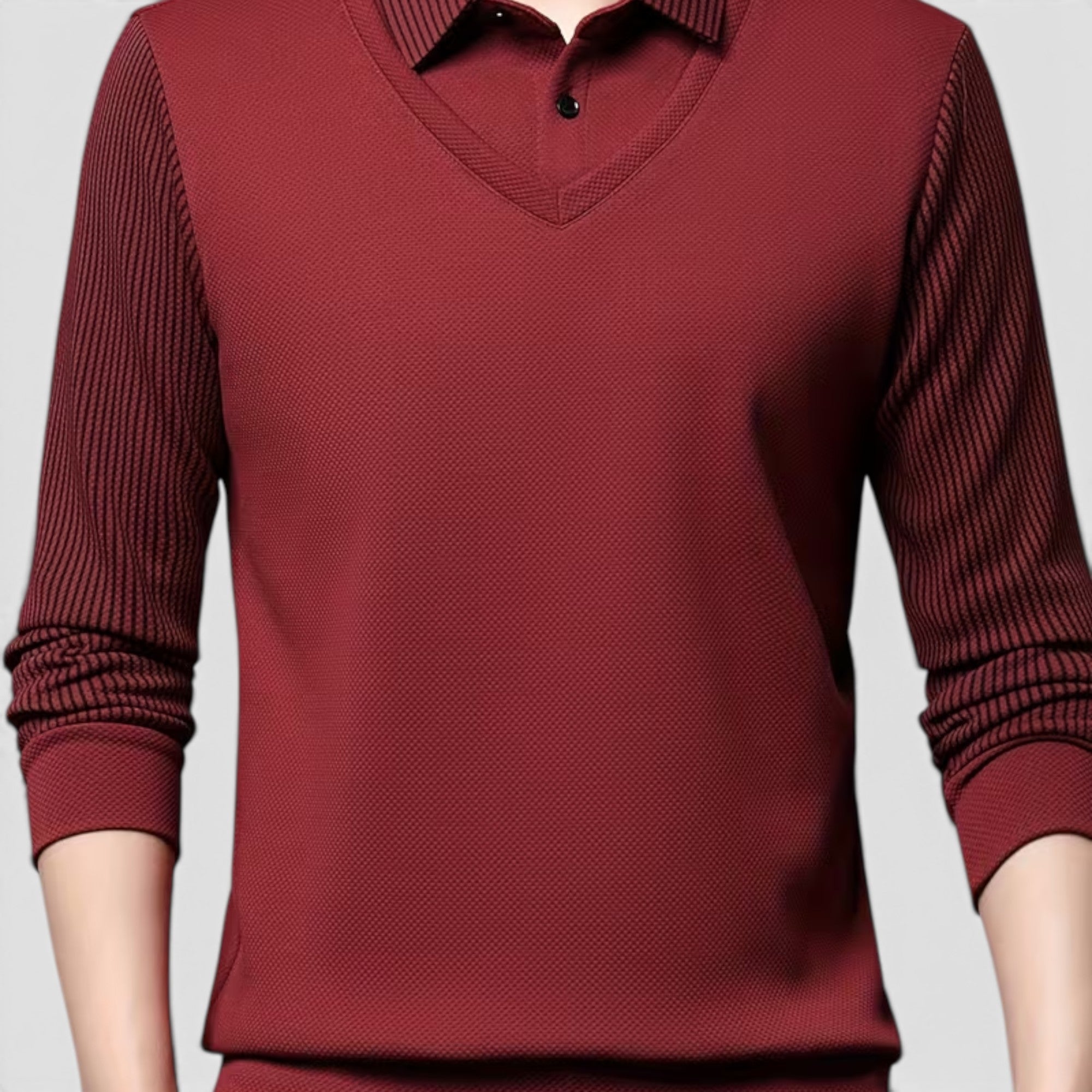 Ellmont London | Men's V-Neck Sweater Faux Two-Piece Polo Shirt for Everyday Wear