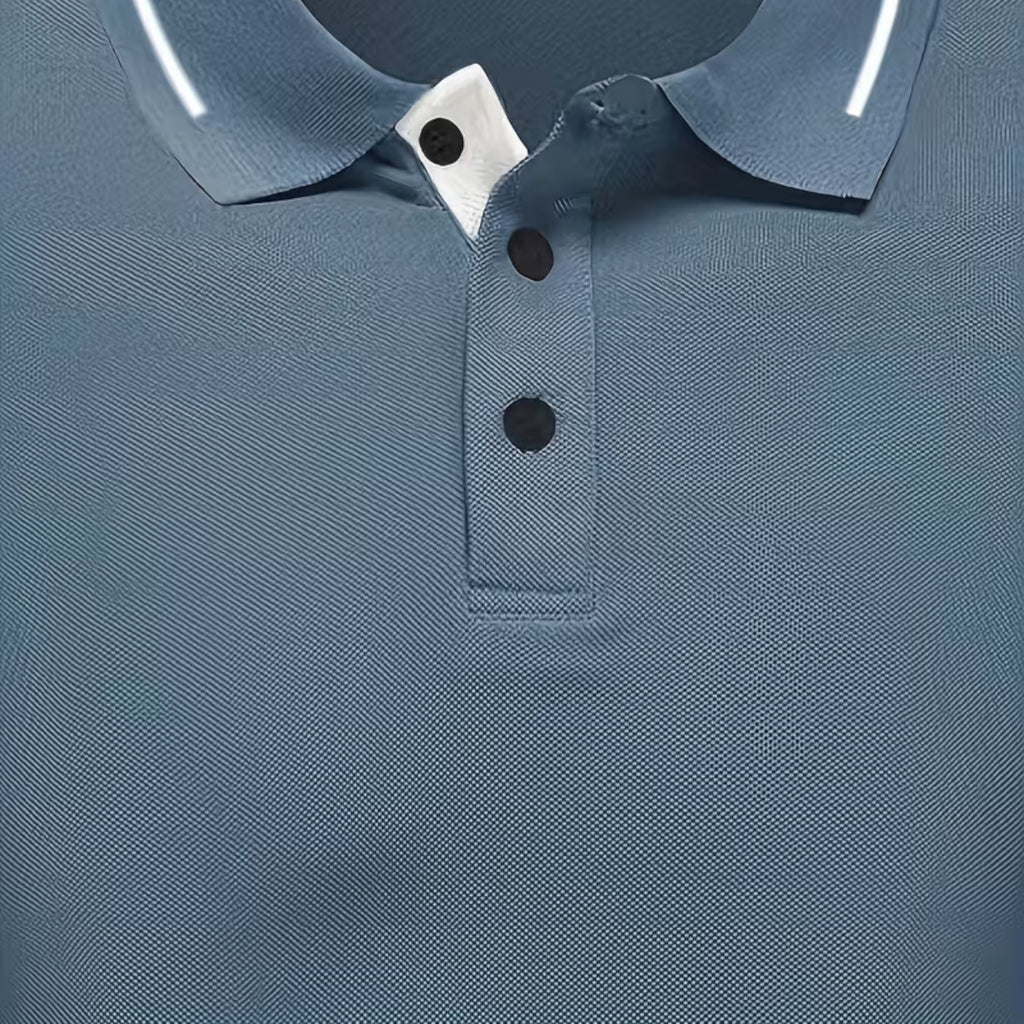 Isaac | Men's Casual Polo Shirt Long Sleeve Rib-Knit Everyday Wear