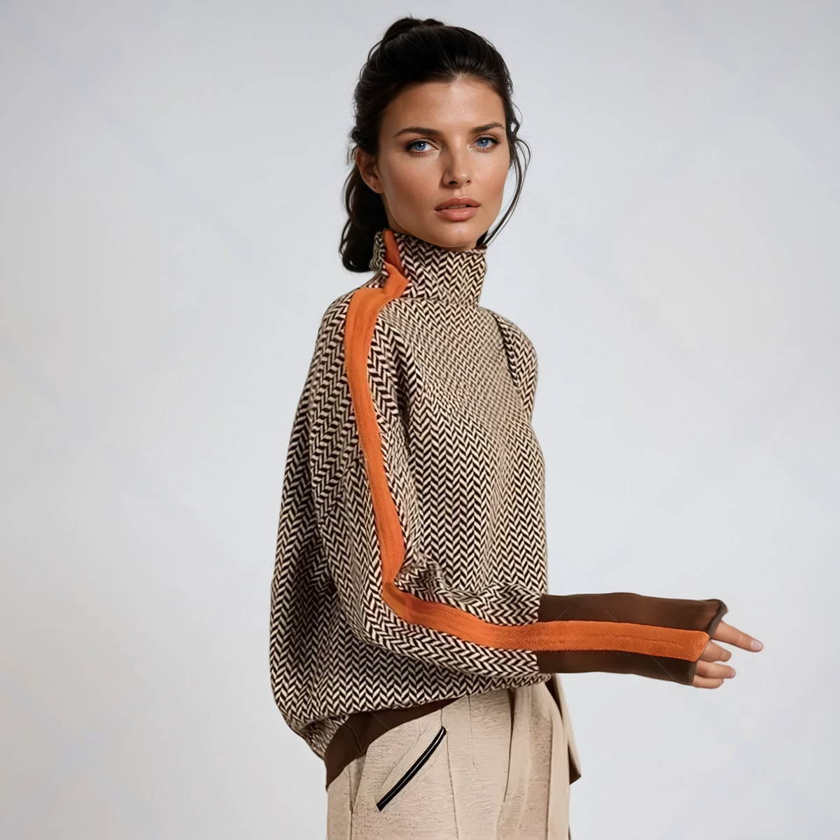 Amelia | Modern Striped High-Neck Sweater