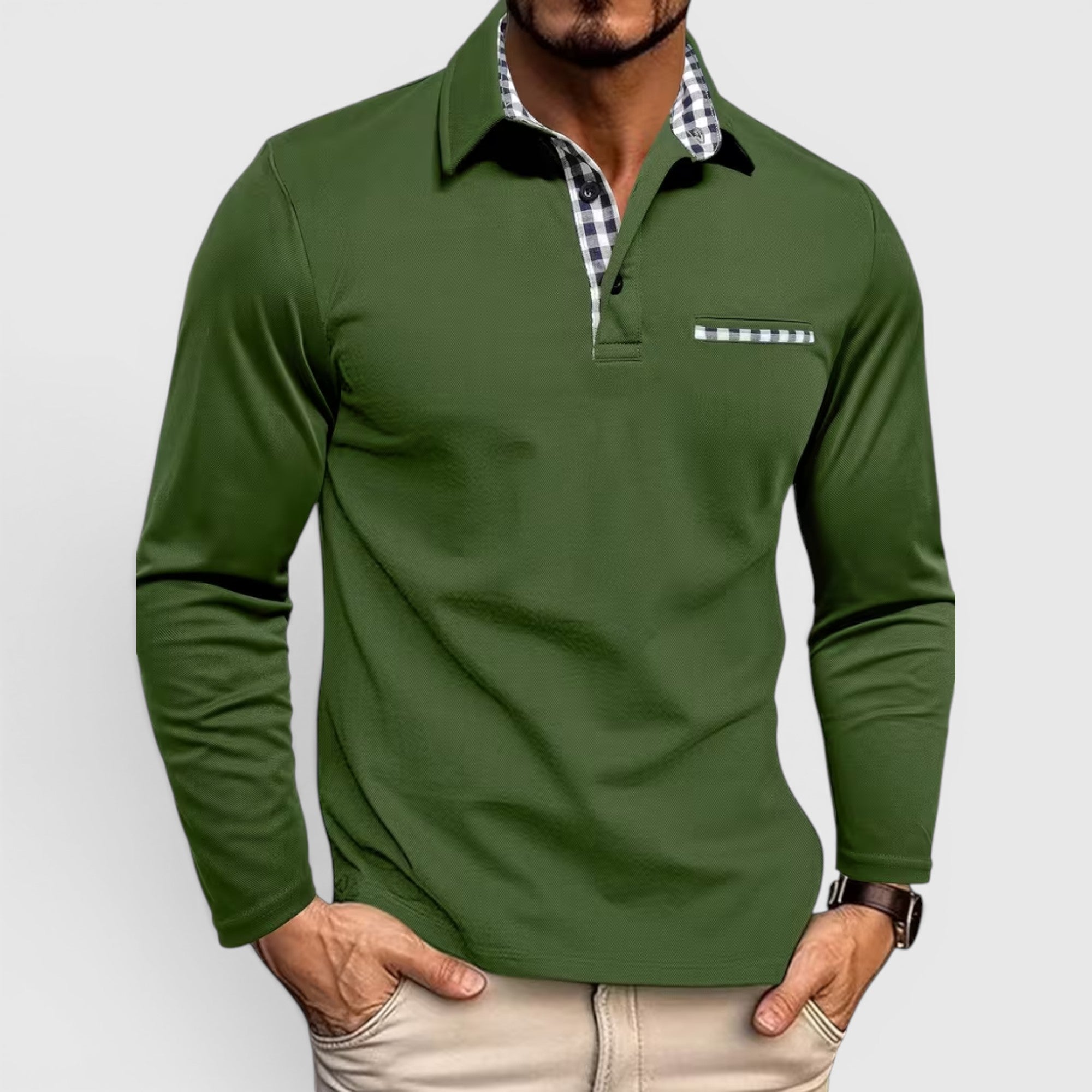 Derek | Men's Polo Longsleeve V-Neck Sweater Quick-Dry Plaid Shirt