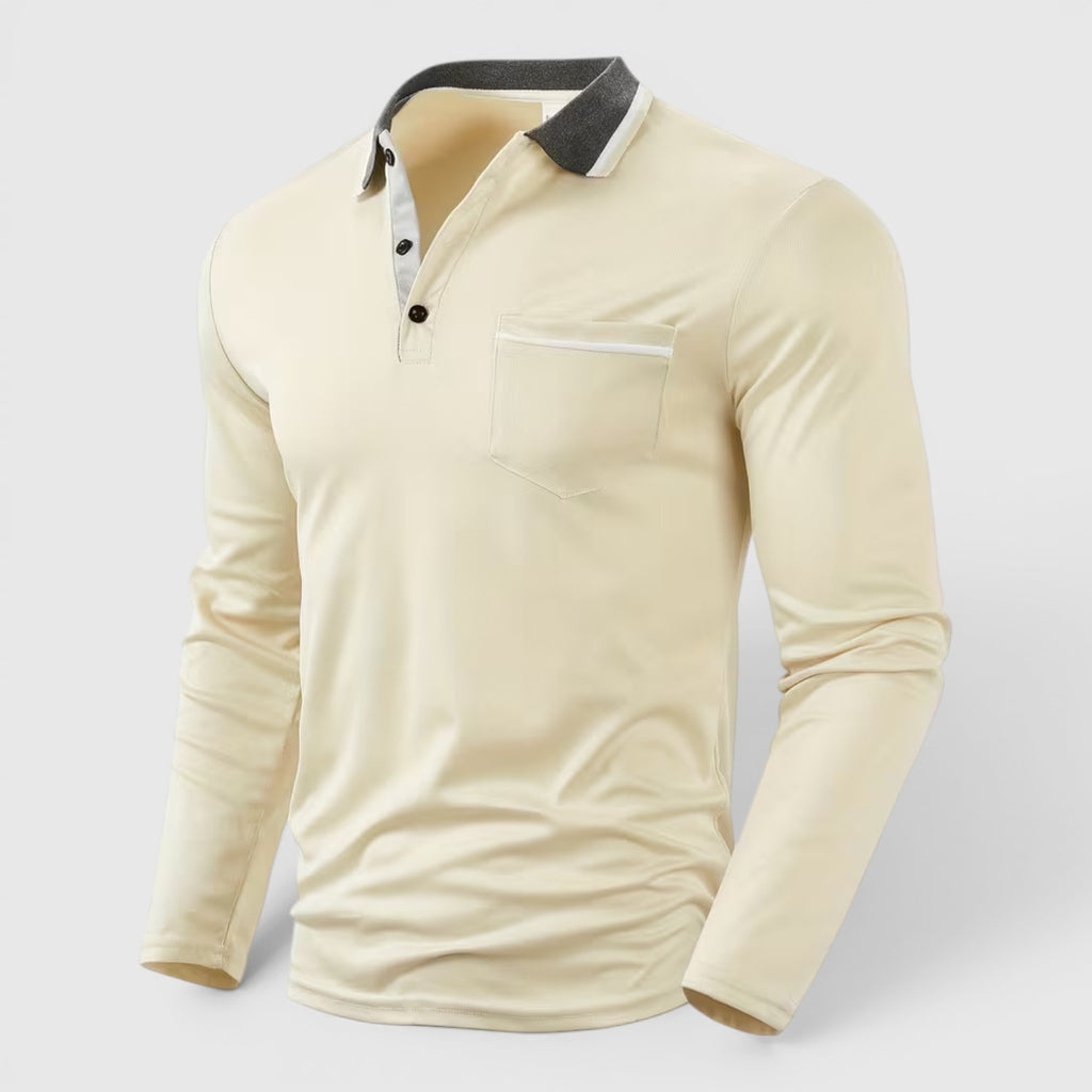 Ellmont London | Men's Long Sleeve Polo Shirt Contrast Collar Regular Fit Button Up