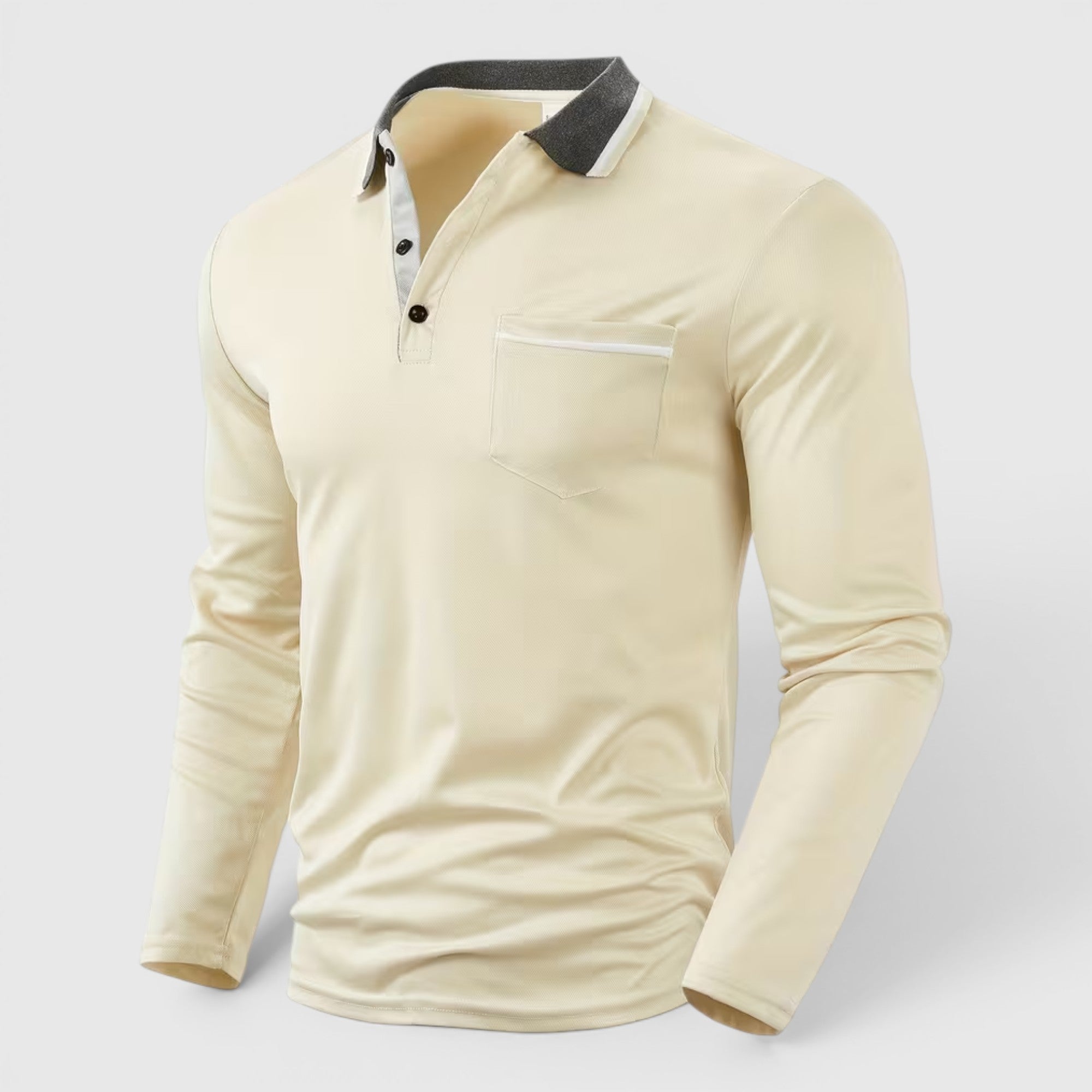 Ellmont London | Men's Long Sleeve Polo Shirt Contrast Collar Regular Fit Button Up