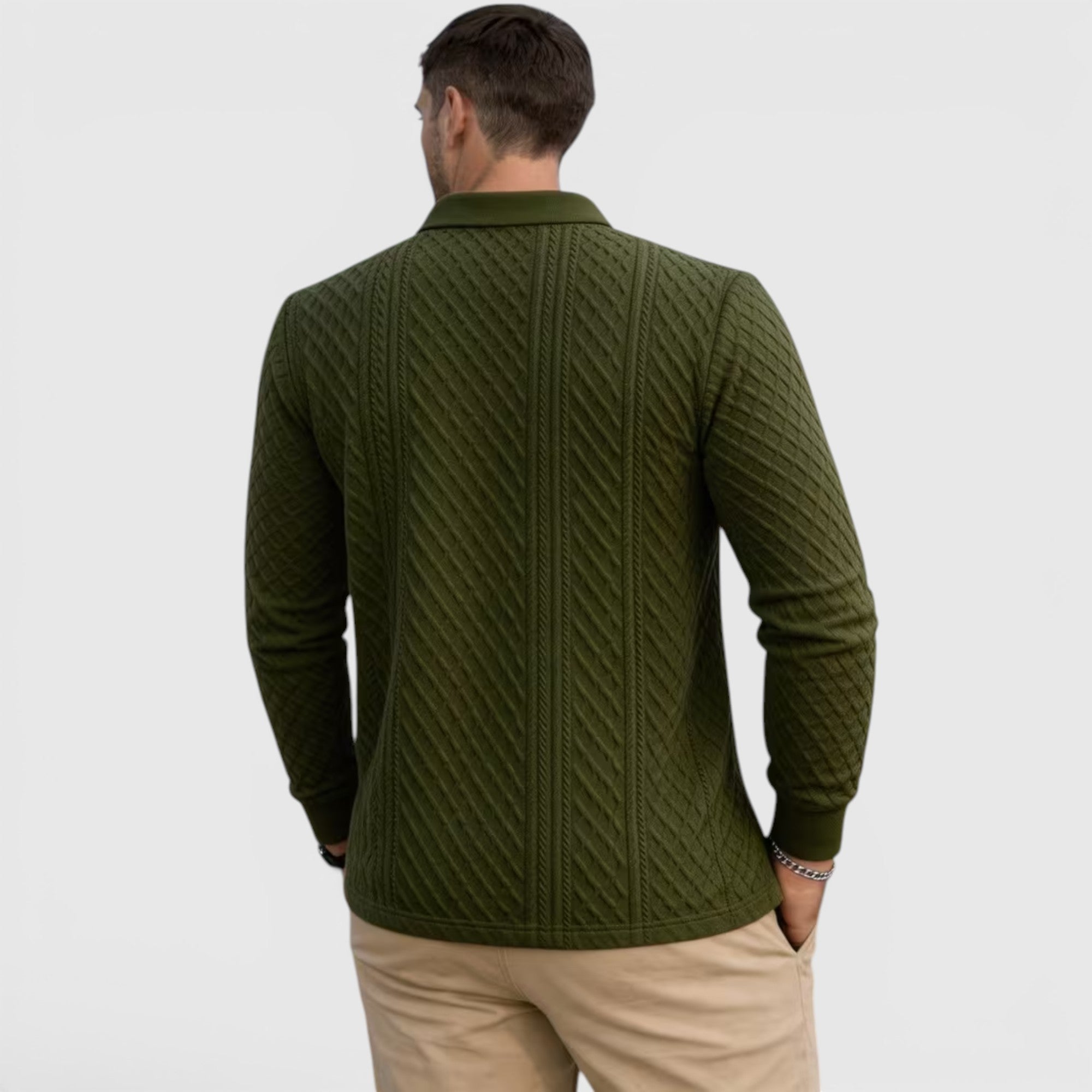 Karl | Men's Long Sleeve Jacquard Polo Shirt Crewneck Sweater Look