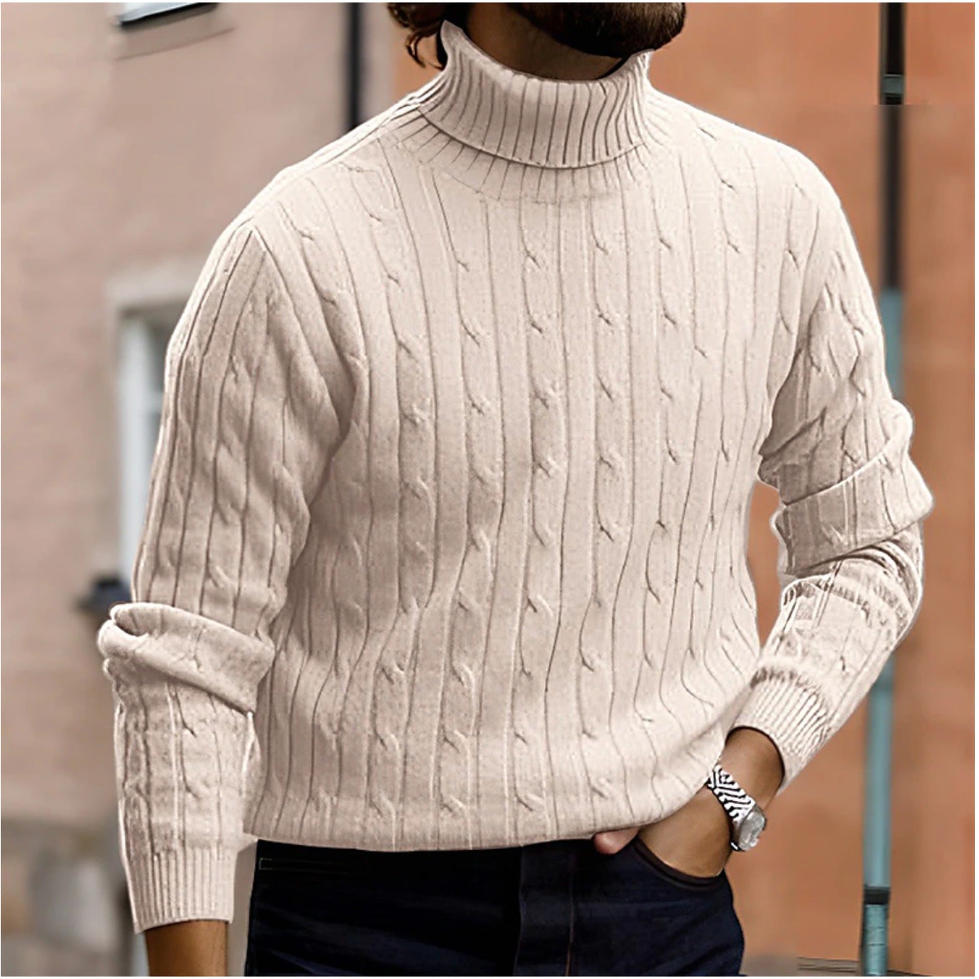 Jasper | Cable Knit Turtleneck Winter Sweater for Men - Beige