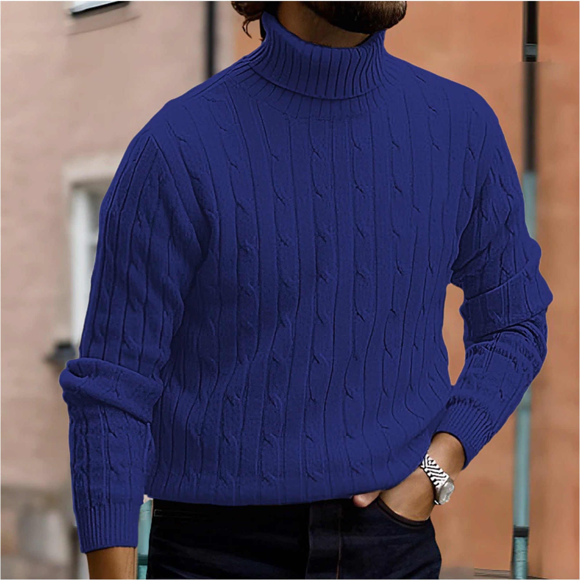 Jasper | Cable Knit Turtleneck Winter Sweater for Men - Blue
