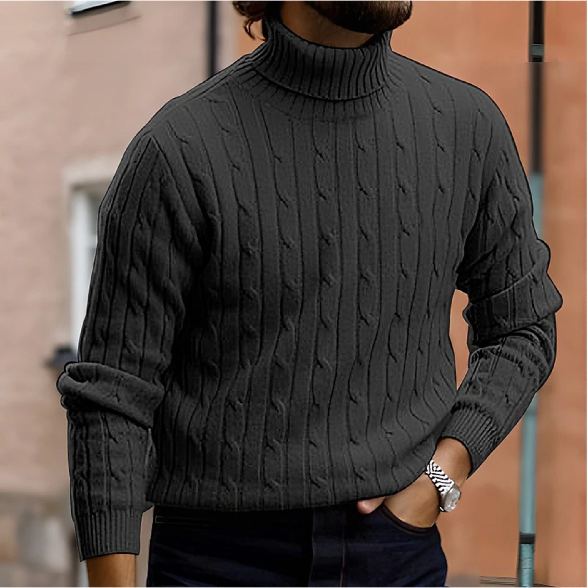 Jasper | Cable Knit Turtleneck Winter Sweater for Men - Dark Gray