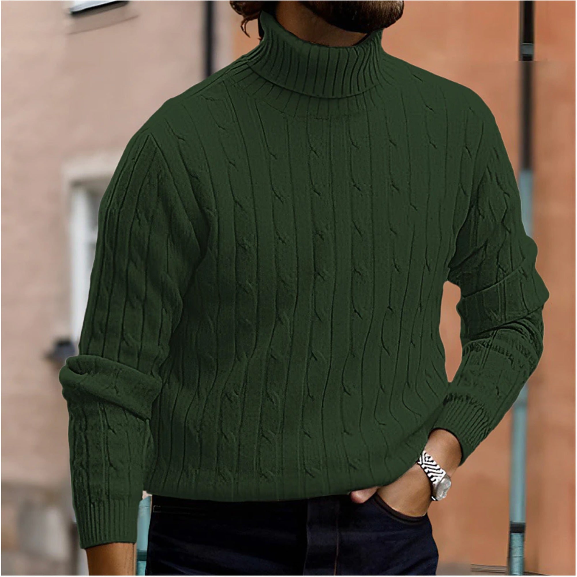 Jasper | Cable Knit Turtleneck Winter Sweater for Men - Green