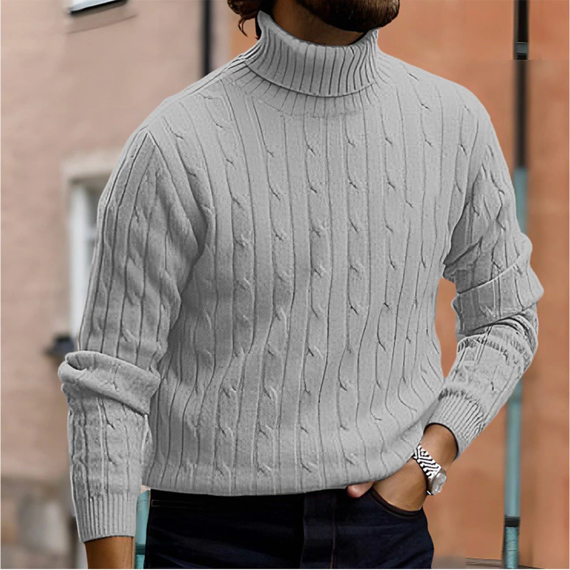 Jasper | Cable Knit Turtleneck Winter Sweater for Men - Light Gray
