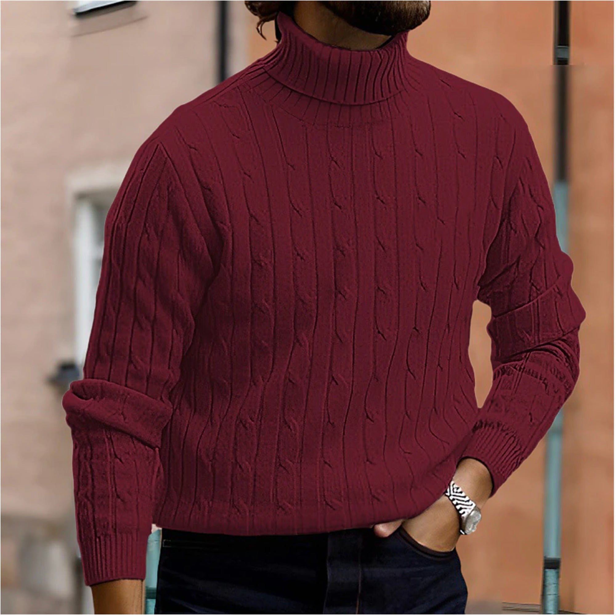 Jasper | Cable Knit Turtleneck Winter Sweater for Men - Red