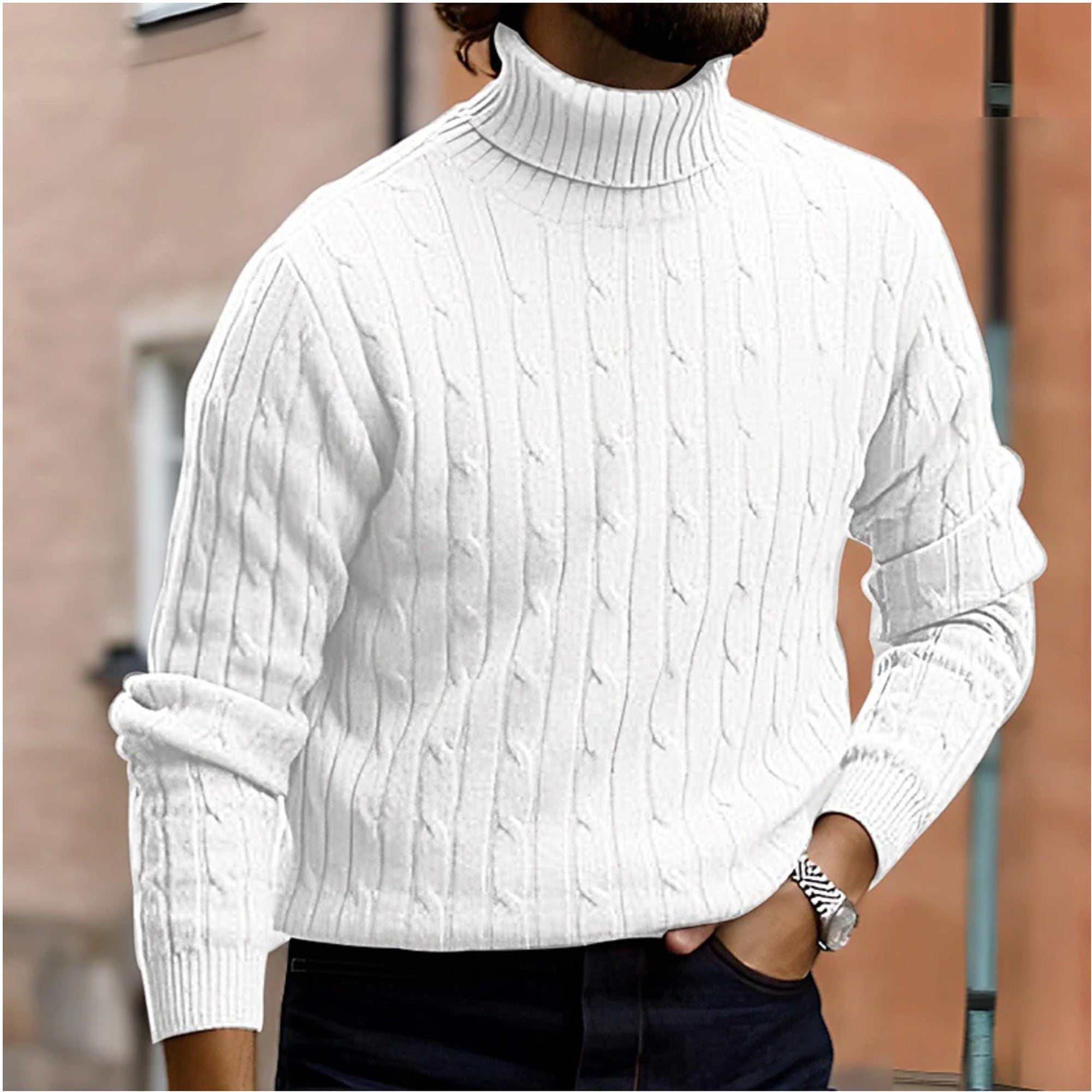 Jasper | Cable Knit Turtleneck Winter Sweater for Men - White