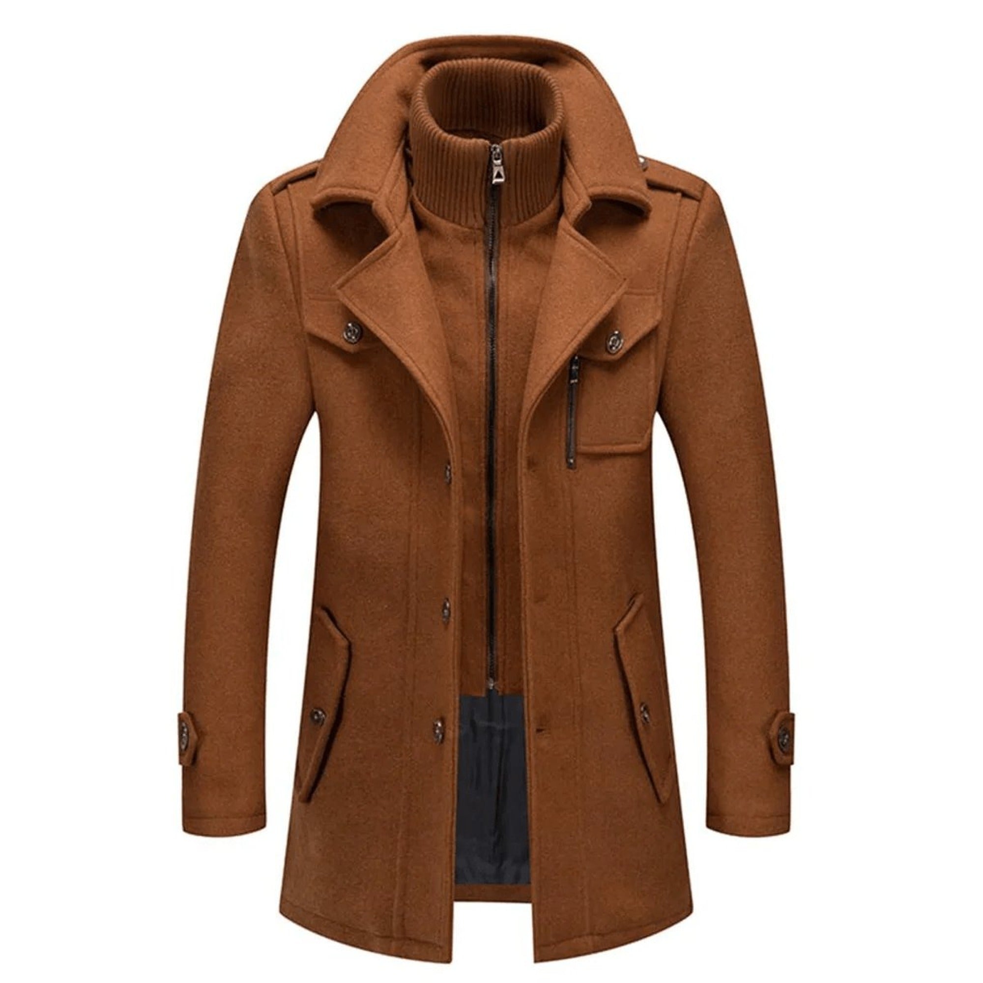 Marcus | Men's Double-Layer Wool Blend Single-Breasted Overcoat - Brown
