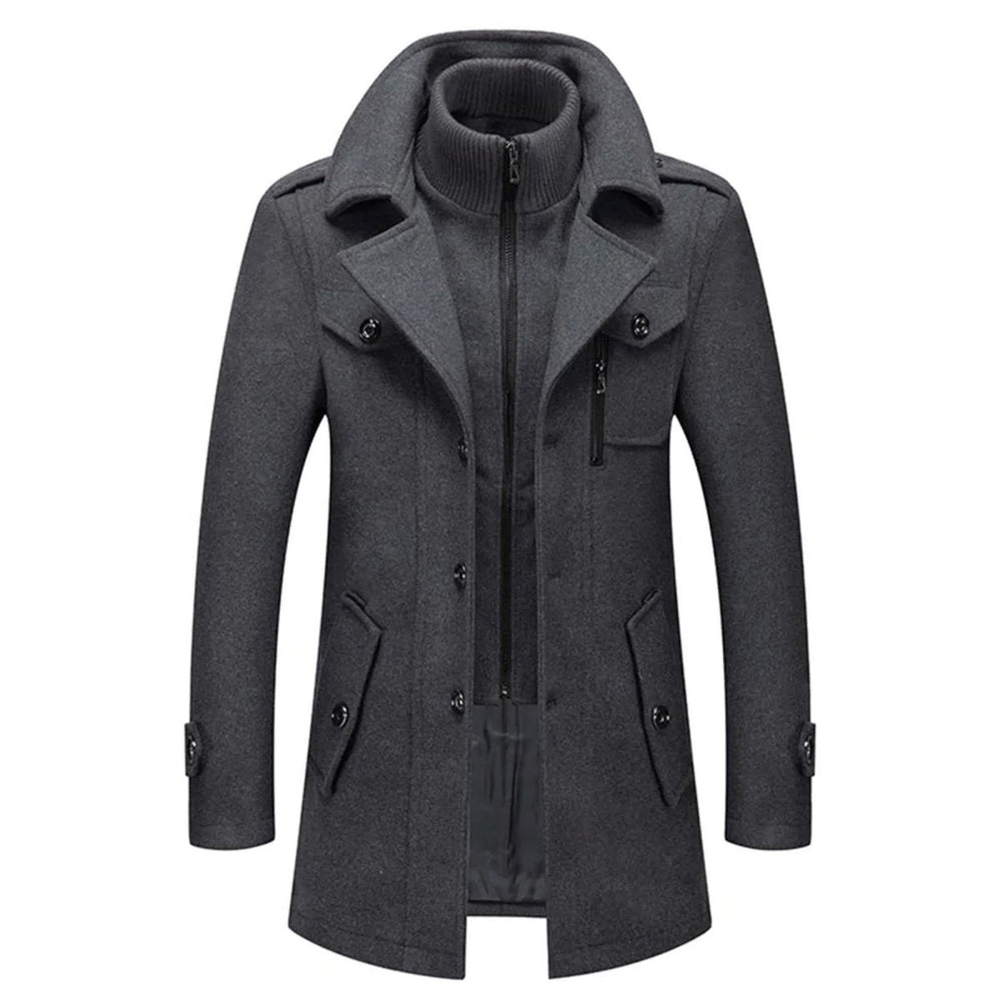 Marcus | Men's Double-Layer Wool Blend Single-Breasted Overcoat - Gray