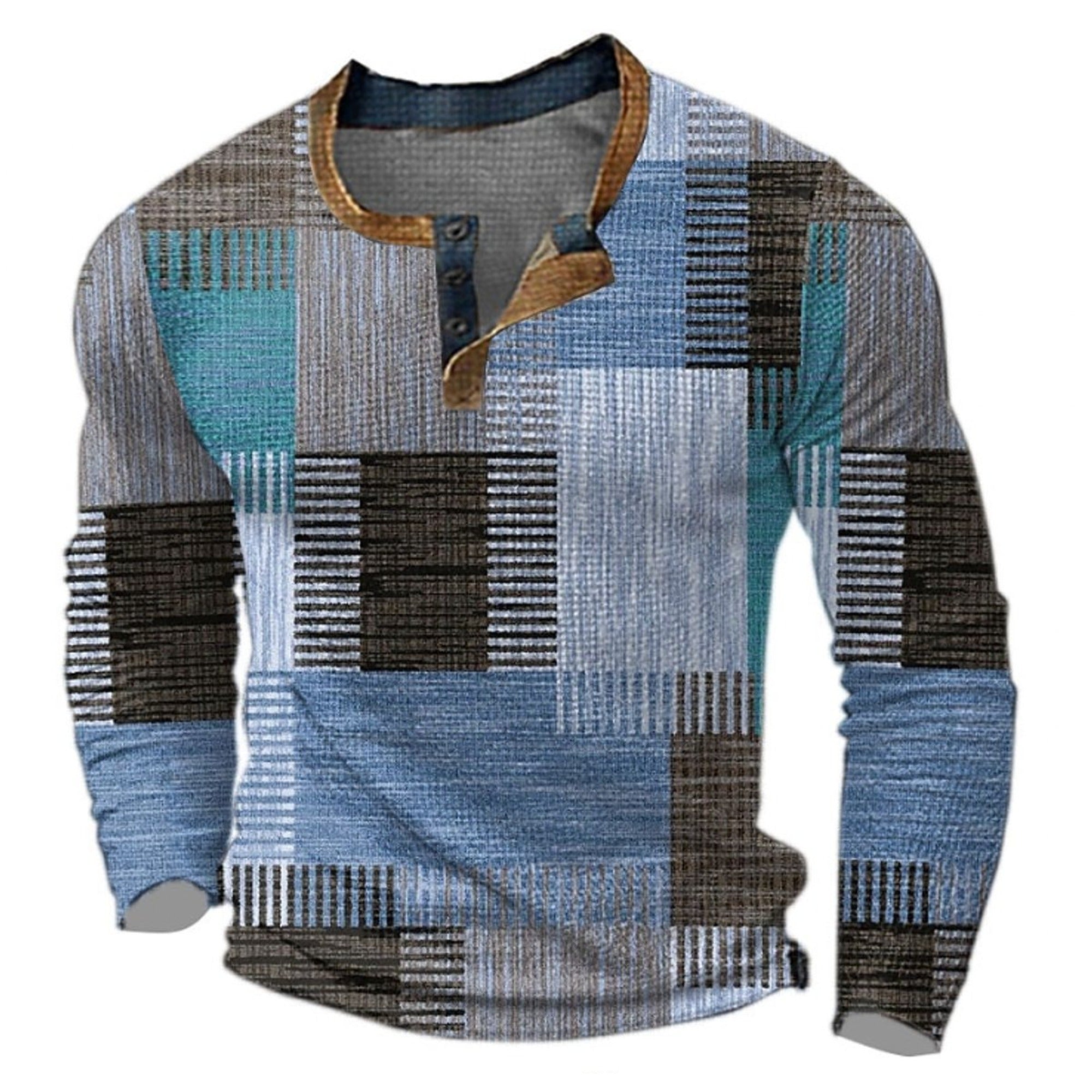 Graham | Men's Retro Colorblock Long Sleeve Henley Knit Sweater - Blue