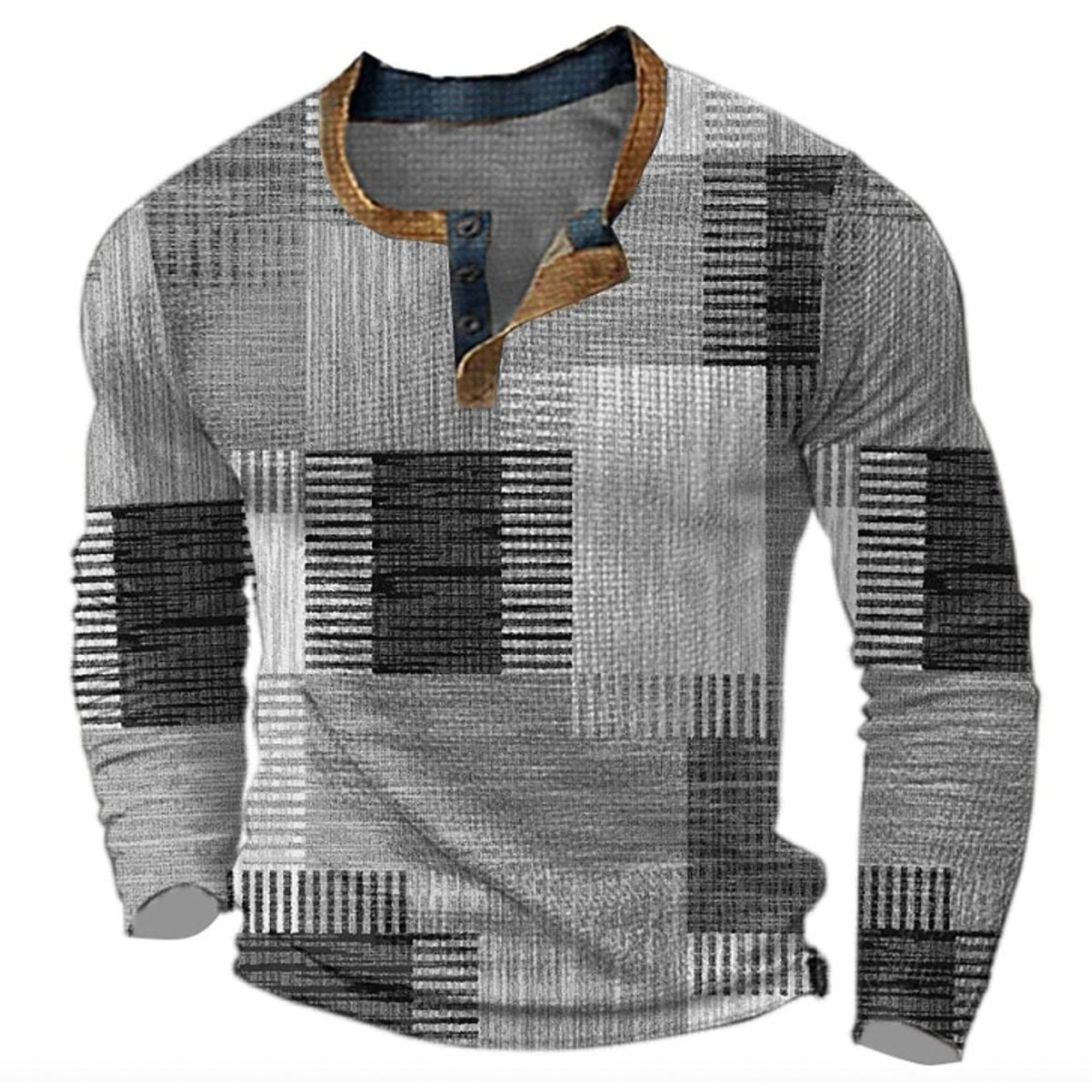 Graham | Men's Retro Colorblock Long Sleeve Henley Knit Sweater - Gray