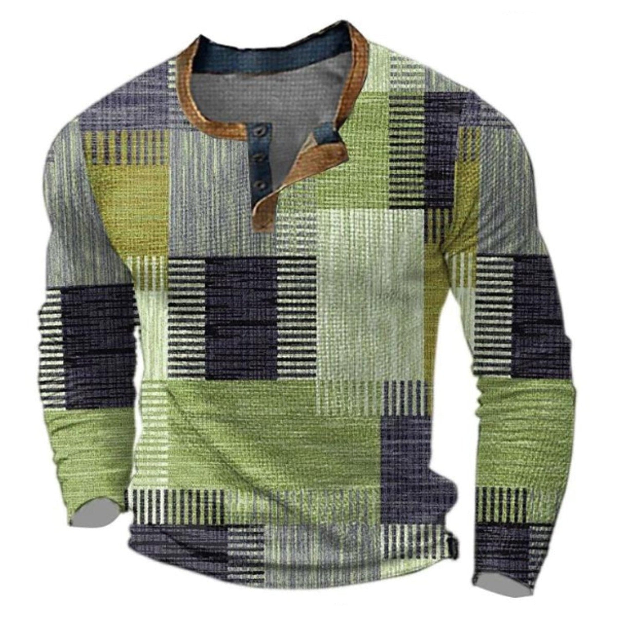 Graham | Men's Retro Colorblock Long Sleeve Henley Knit Sweater - Green