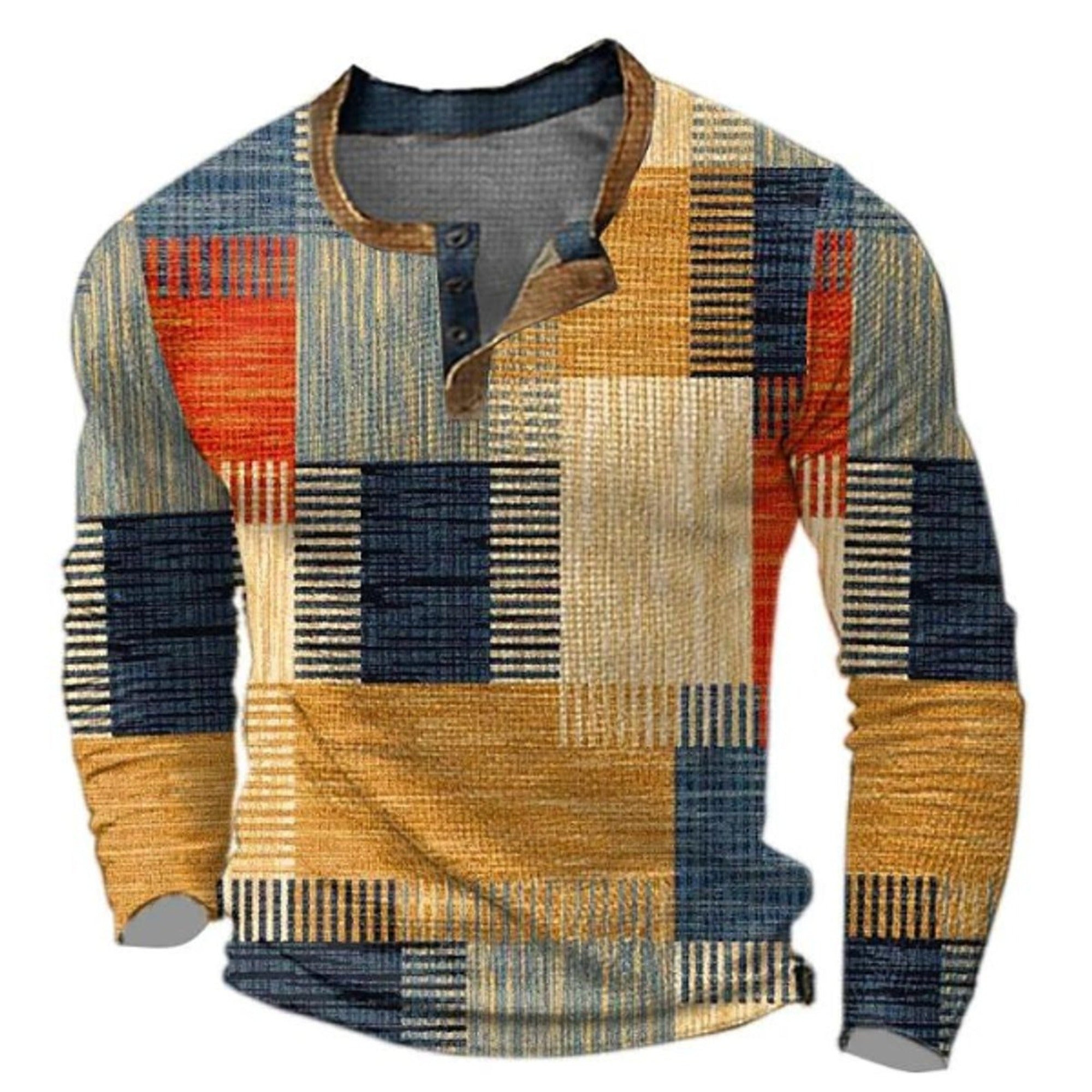 Graham | Men's Retro Colorblock Long Sleeve Henley Knit Sweater - Orange