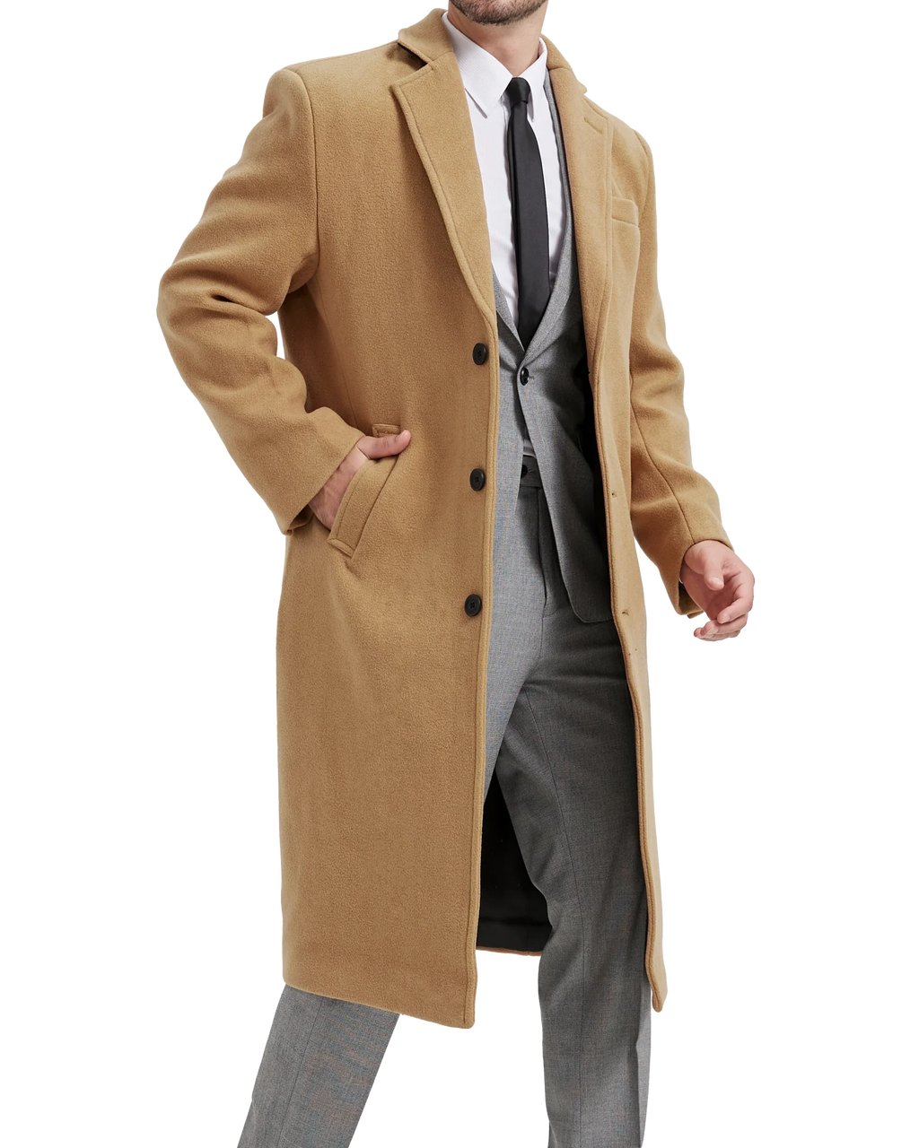 Marcus | Men's Camel Wool Cashmere Long Overcoat