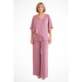 Verity | Cape Overlay V Neck Batwing Top Wide Leg Pant Two Piece Set - Pink