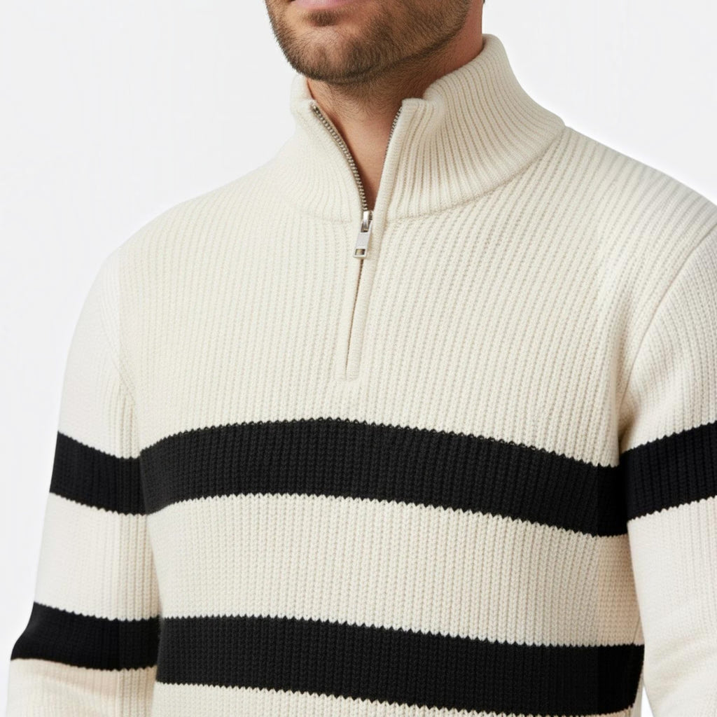 Ellmont London | Men’s Ribbed Knit Half Zip Sweater for Autumn and Winter
