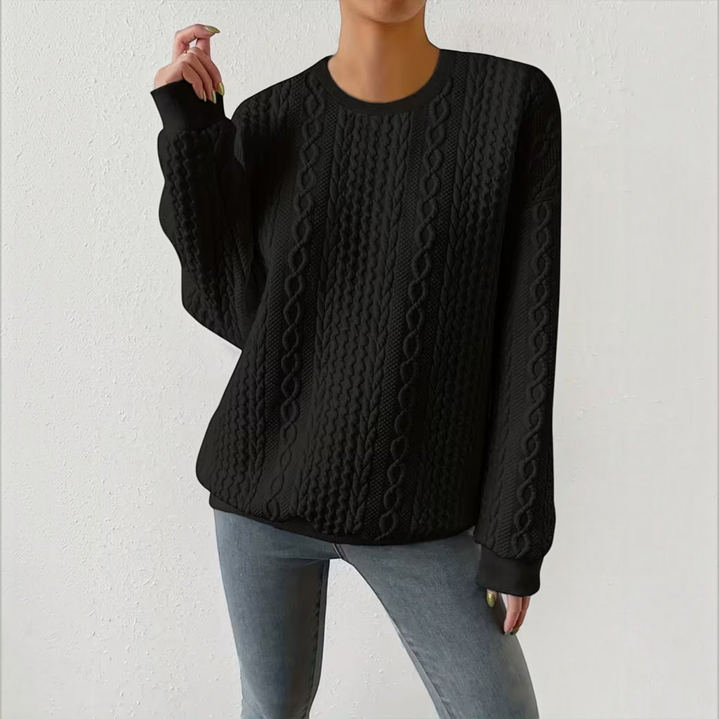 Nadia | Women's Crewneck Sweater – Textured Long Sleeve Casual Pullover
