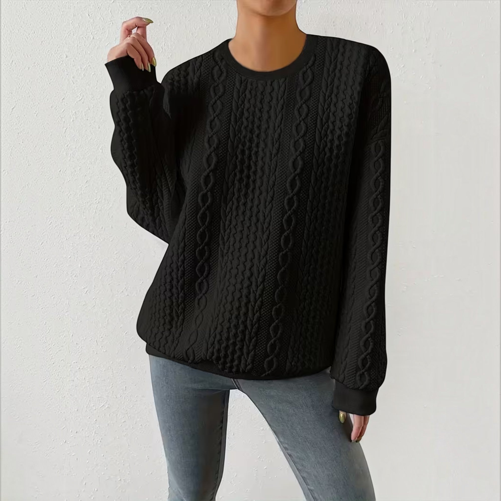Nadia | Women's Crewneck Sweater – Textured Long Sleeve Casual Pullover