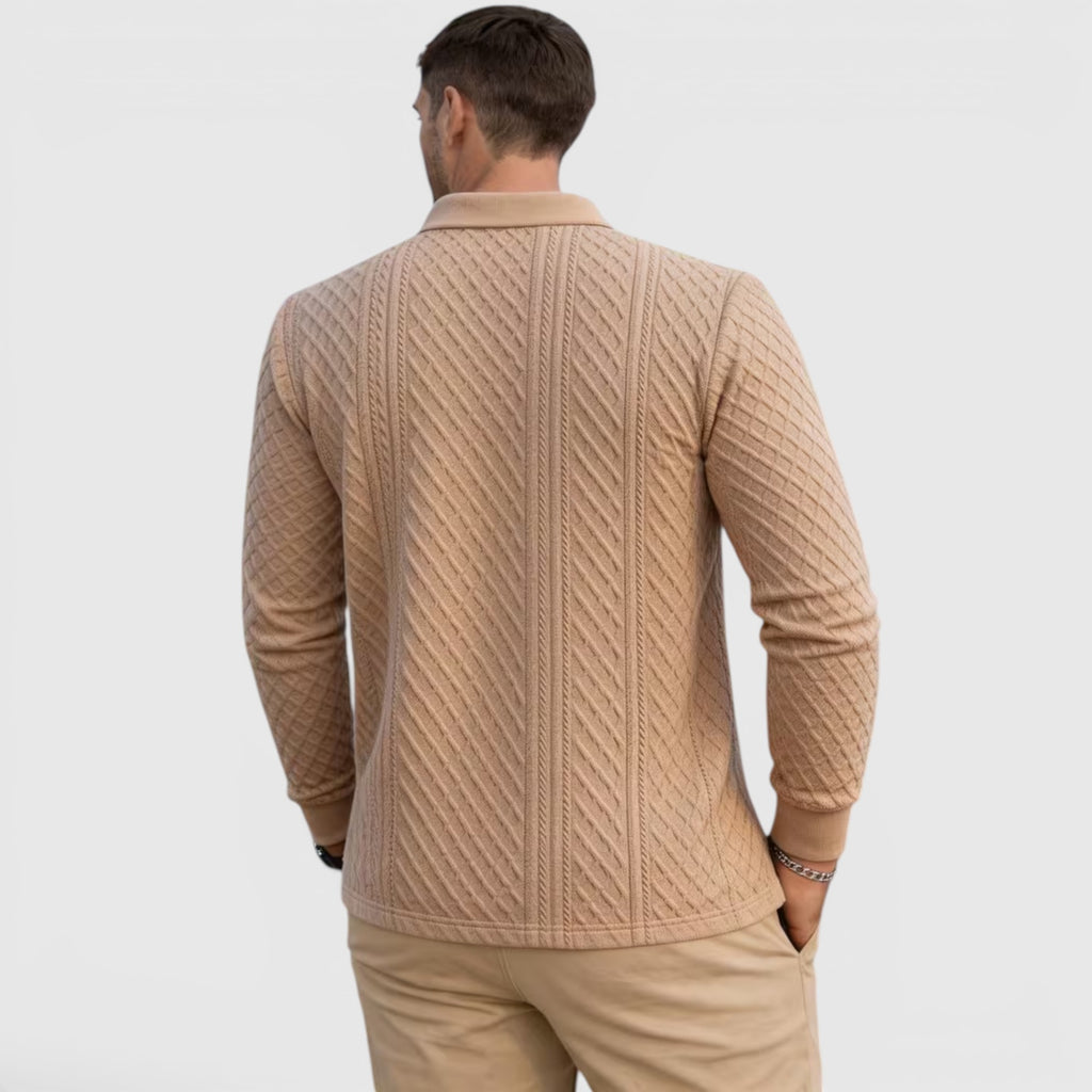 Karl | Men's Long Sleeve Jacquard Polo Shirt Crewneck Sweater Look