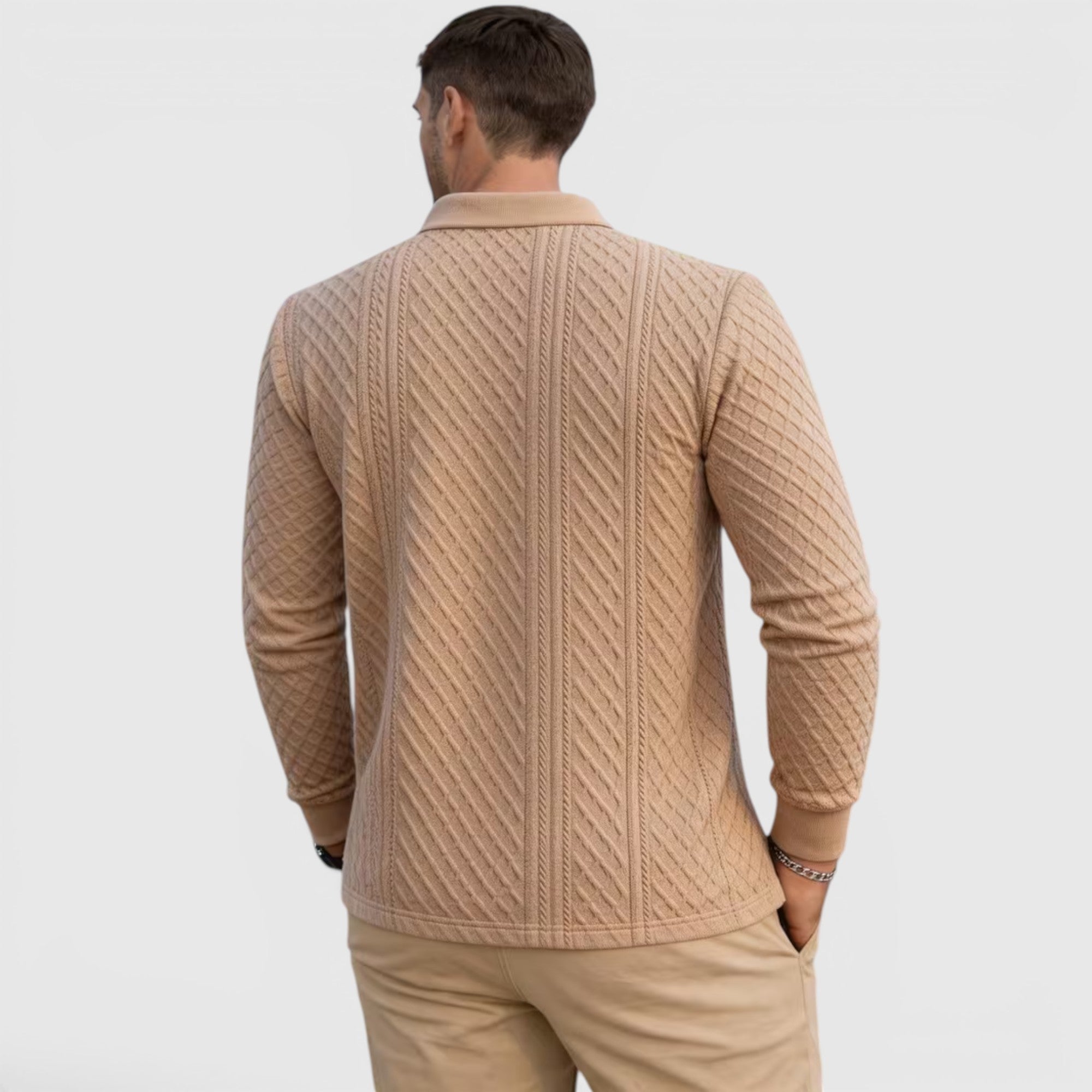 Karl | Men's Long Sleeve Jacquard Polo Shirt Crewneck Sweater Look