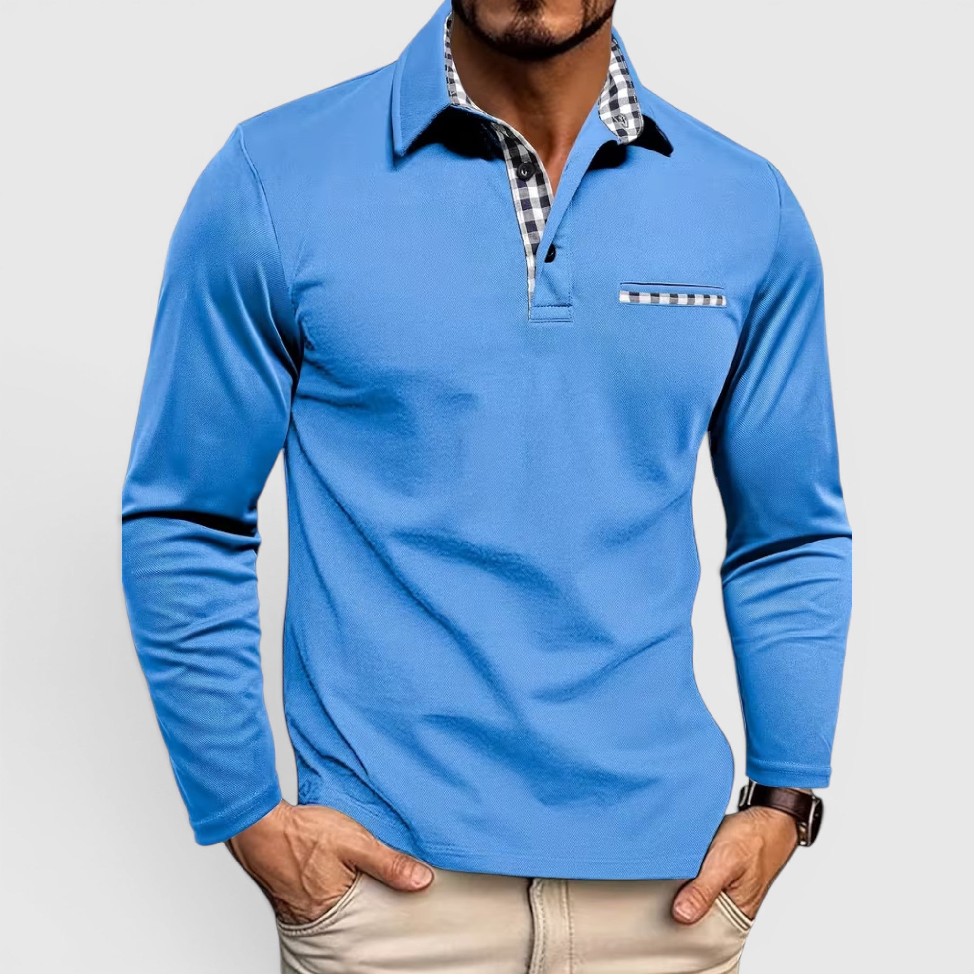 Derek | Men's Polo Longsleeve V-Neck Sweater Quick-Dry Plaid Shirt