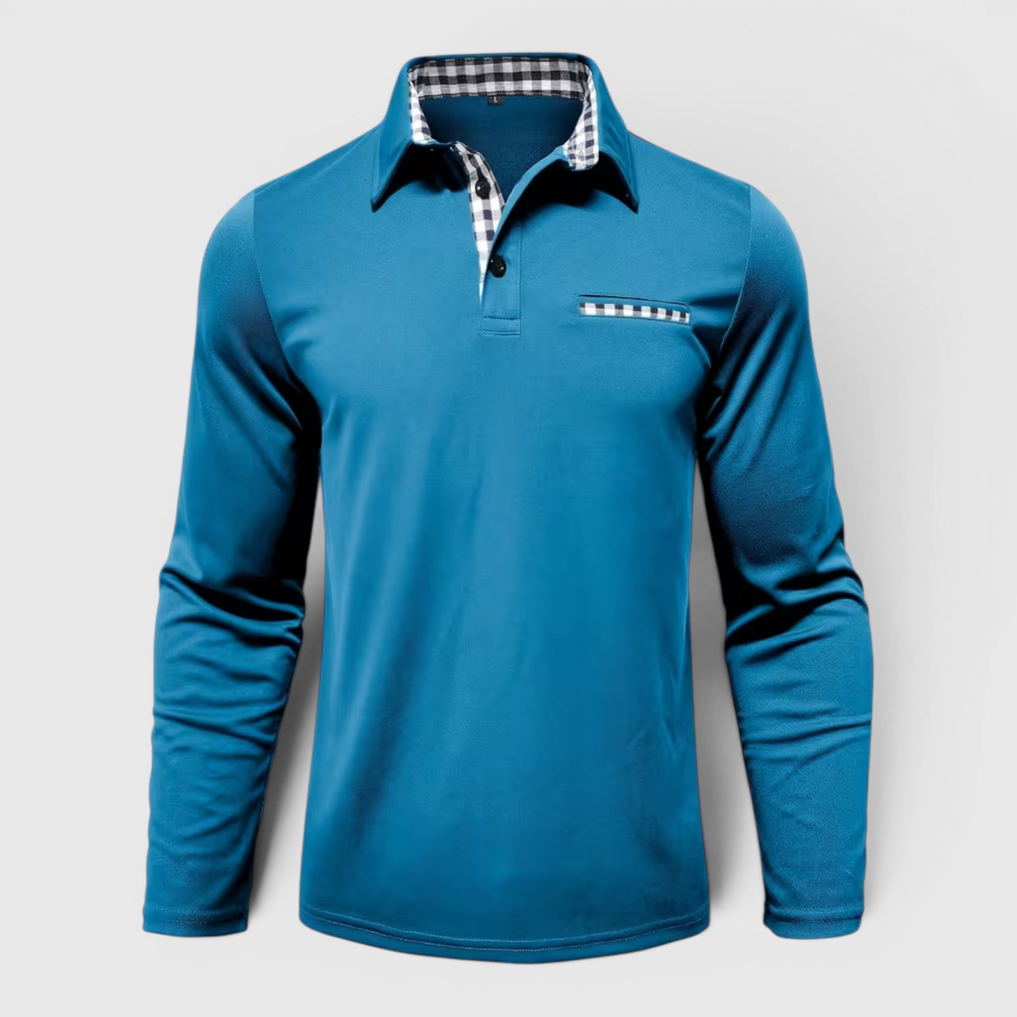 Ellmont London | Men's Polo Longsleeve V-Neck Sweater Quick-Dry Plaid Shirt