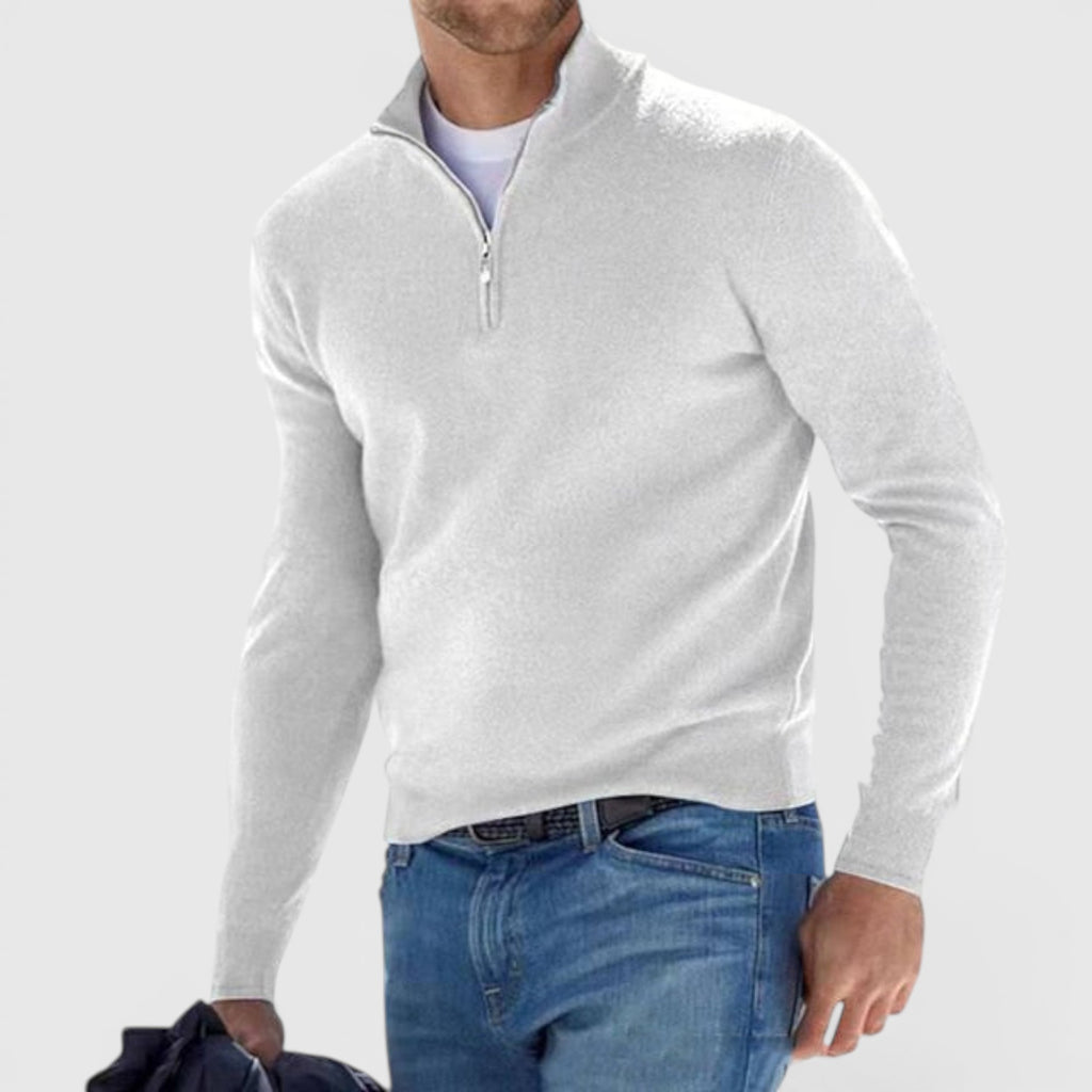 Ellmont London | Men's Soft Knit Polo Quarter Zip Sweater - Comfortable Pullover