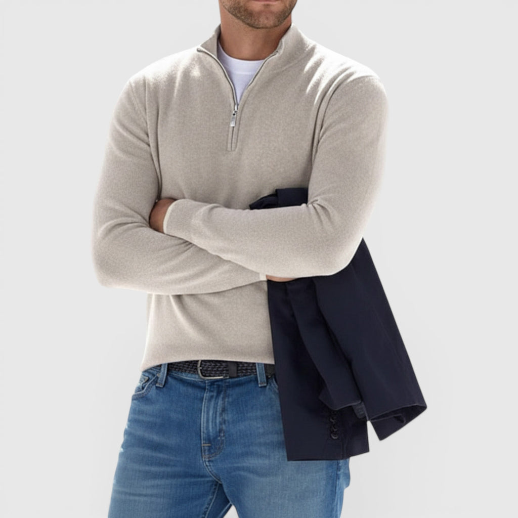 Ellmont London | Men's Soft Knit Polo Quarter Zip Sweater - Comfortable Pullover
