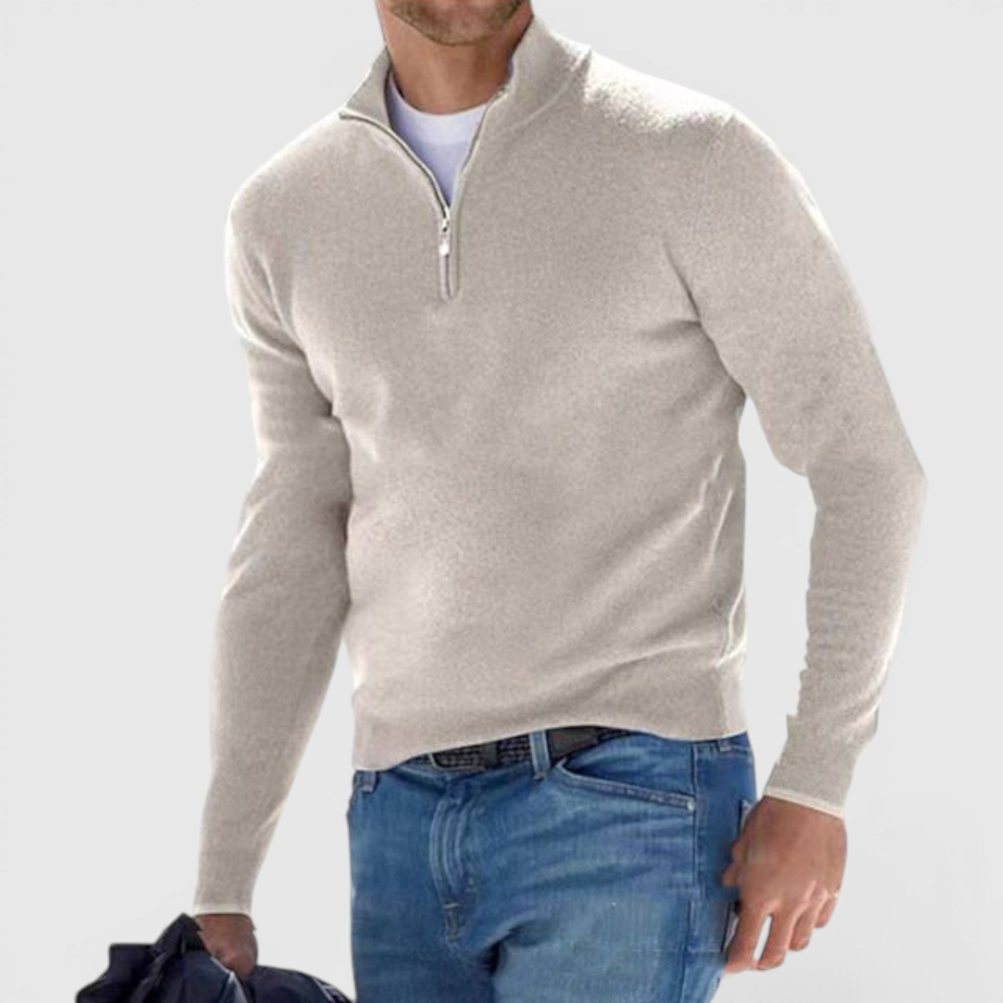 Miles | Men's Soft Knit Polo Quarter Zip Sweater - Comfortable Pullover