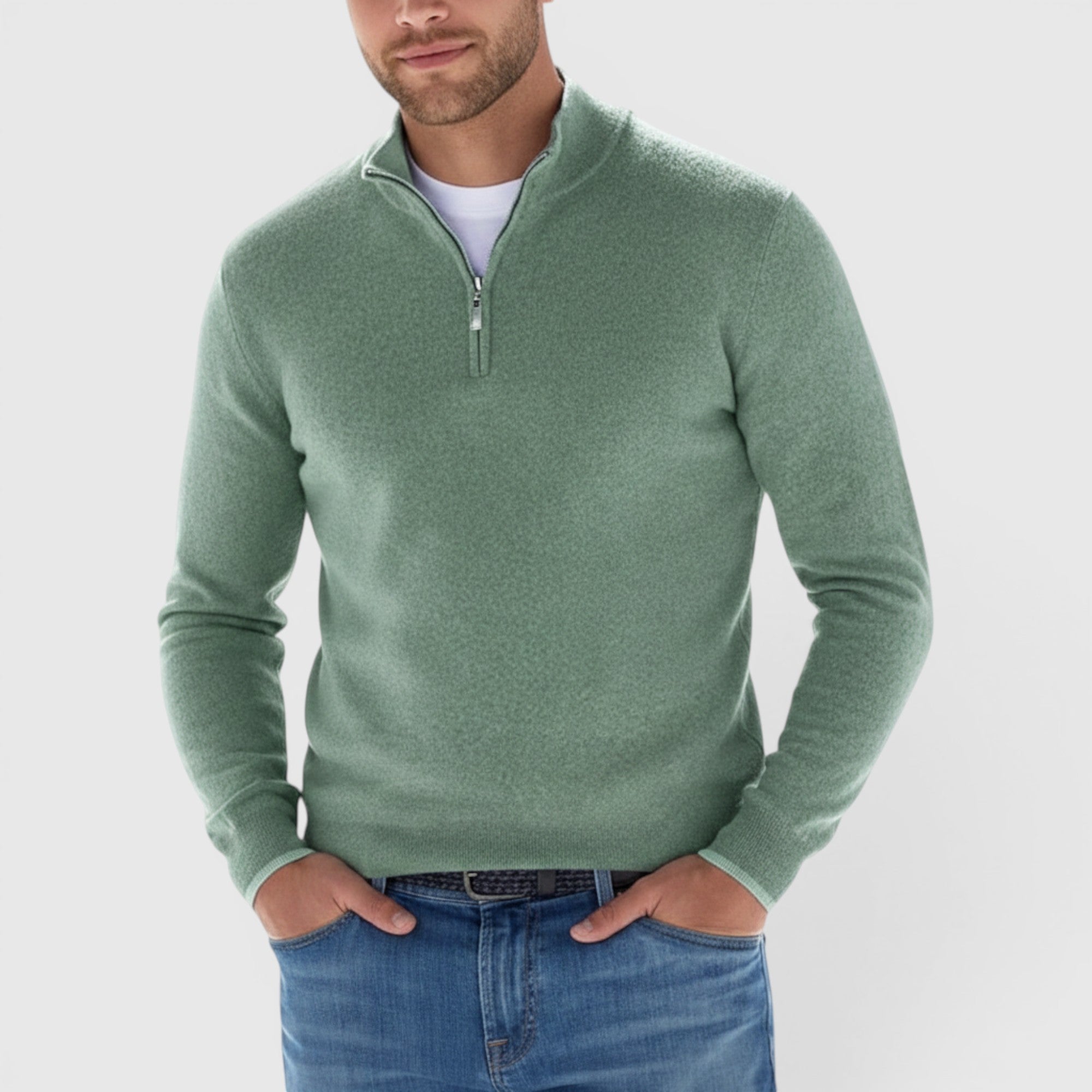 Ellmont London | Men's Soft Knit Polo Quarter Zip Sweater - Comfortable Pullover
