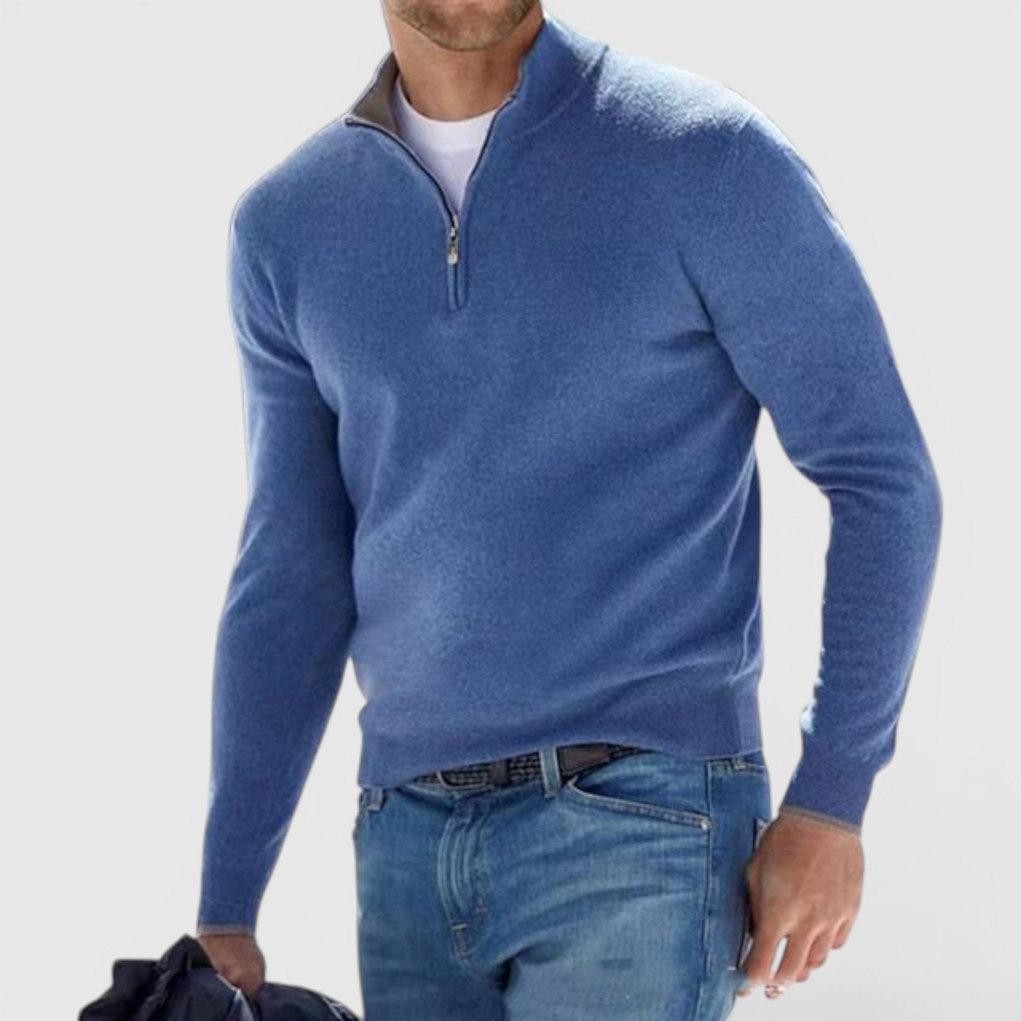 Miles | Men's Soft Knit Polo Quarter Zip Sweater - Comfortable Pullover