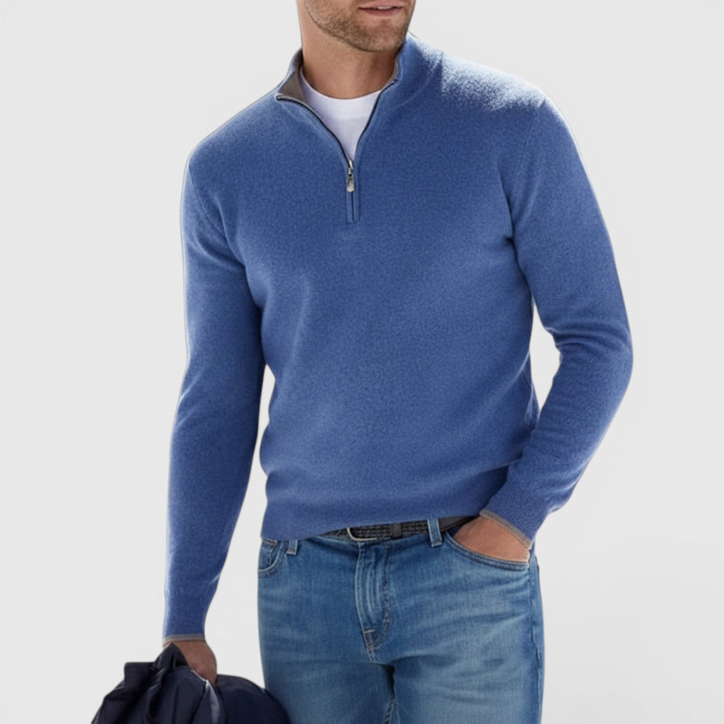 Ellmont London | Men's Soft Knit Polo Quarter Zip Sweater - Comfortable Pullover