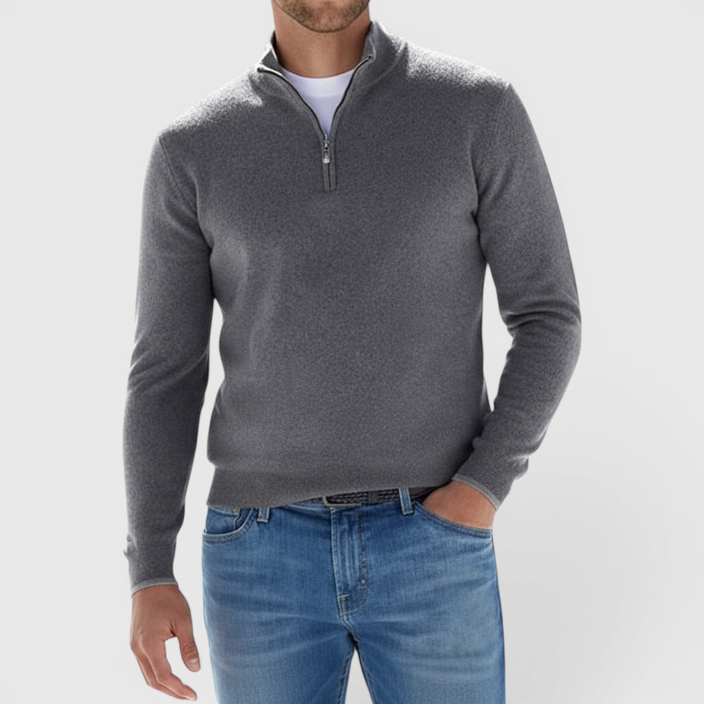 Ellmont London | Men's Soft Knit Polo Quarter Zip Sweater - Comfortable Pullover
